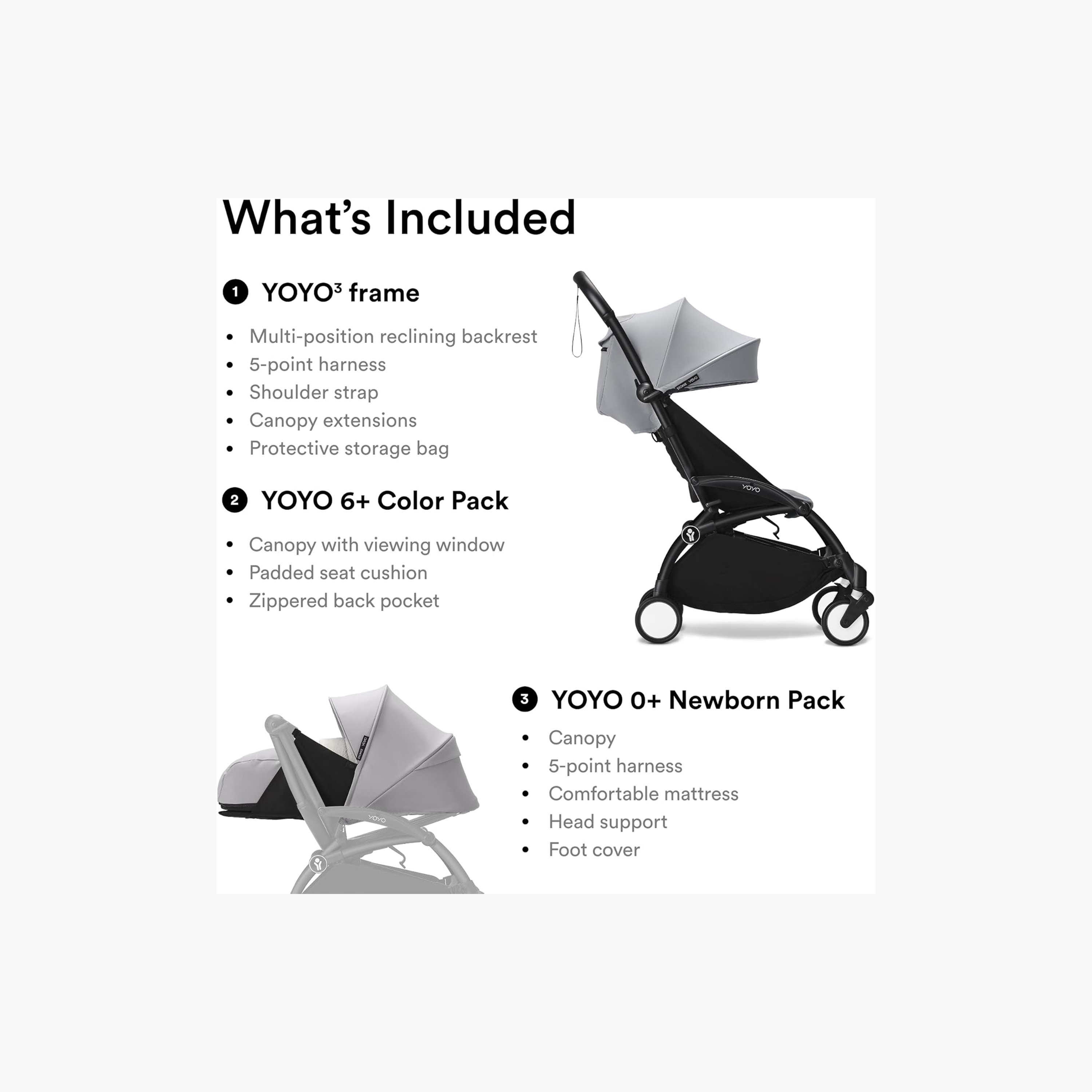 Stokke YOYO3 Stroller with Newborn Pack - Black Frame, 0+ Newborn Pack & 6+Color Pack - Stone-baby-gear-strollersandprams-strollers-image-6