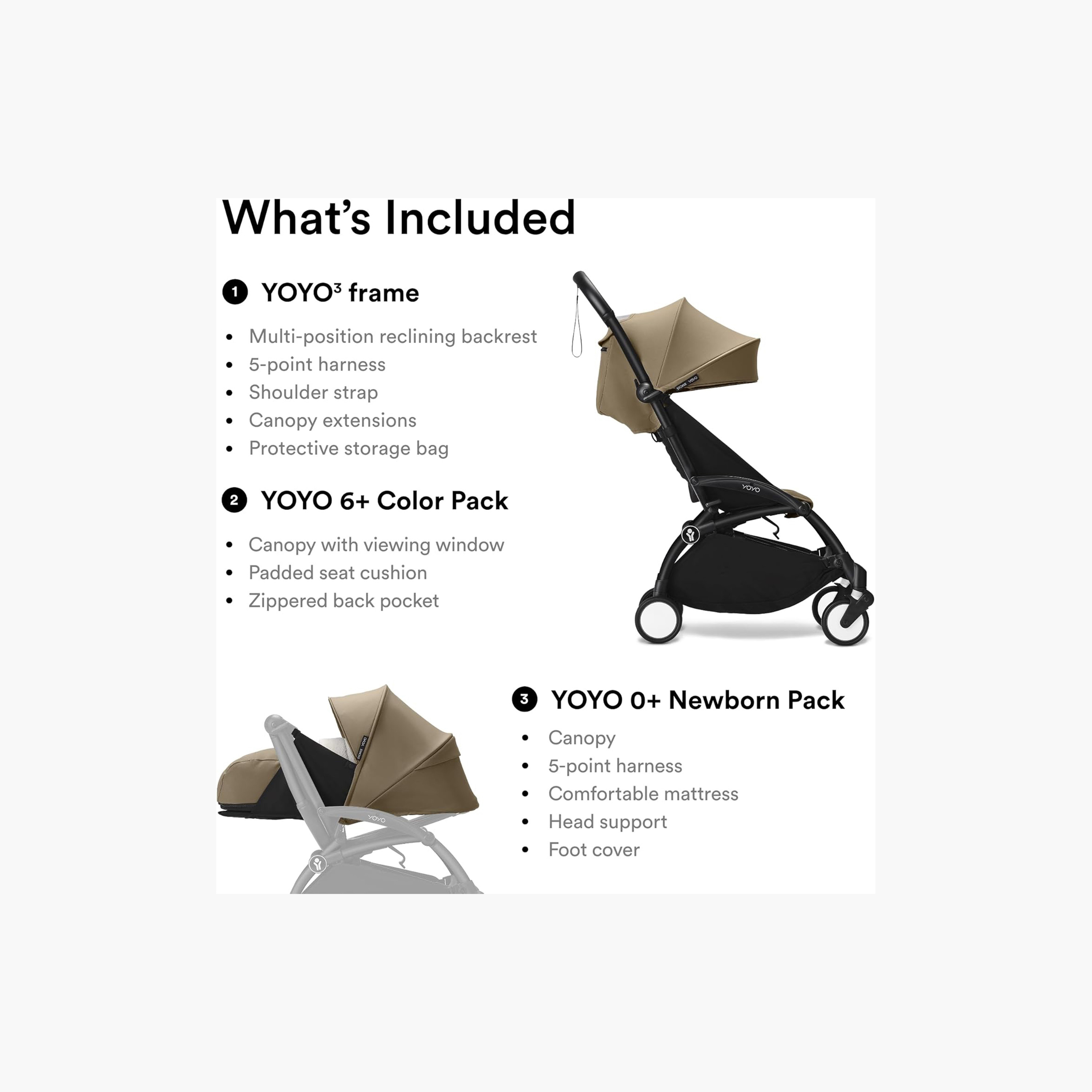 Stokke YOYO3 Stroller with Newborn Pack - Black Frame, 0+ Newborn Pack & 6+Color Pack - Toffee-baby-gear-strollersandprams-strollers-image-6