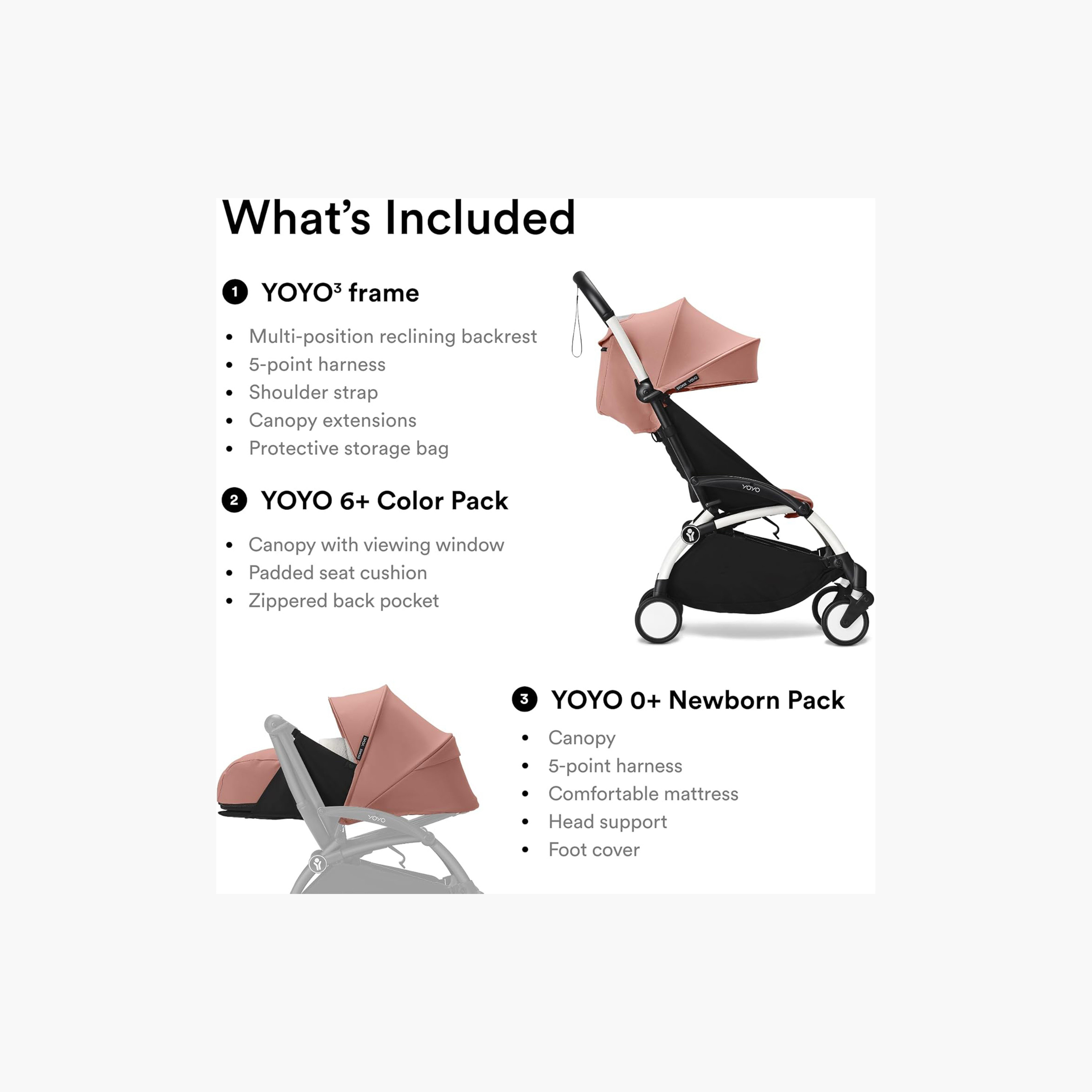 Stokke YOYO3 Stroller with Newborn Pack - Black Frame, 0+ Newborn Pack & 6+Color Pack - Ginger-baby-gear-strollersandprams-strollers-image-6