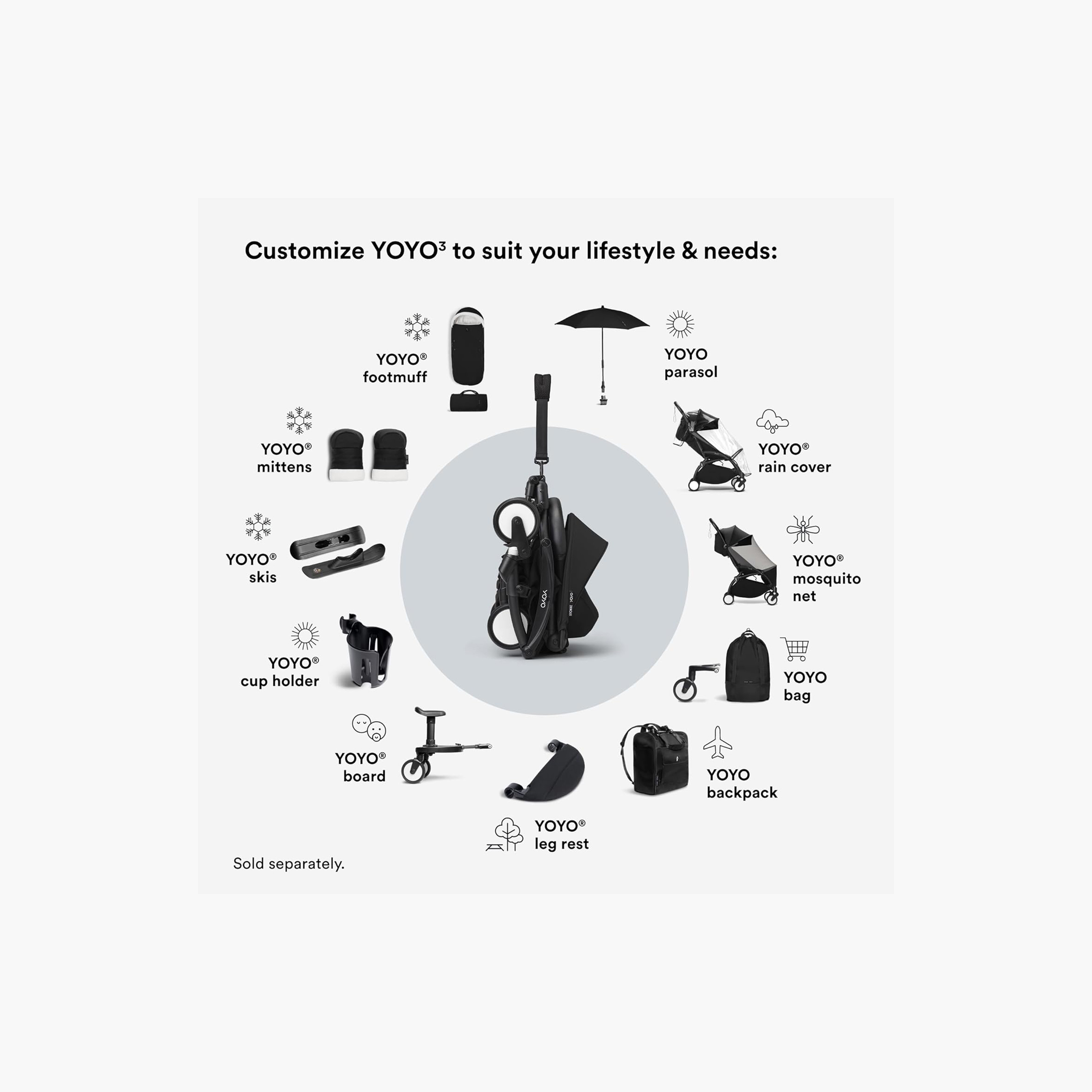 Stokke YOYO3 Stroller with Newborn Pack - Black Frame, 0+ Newborn Pack & 6+Color Pack - Taupe-baby-gear-strollersandprams-strollers-image-7
