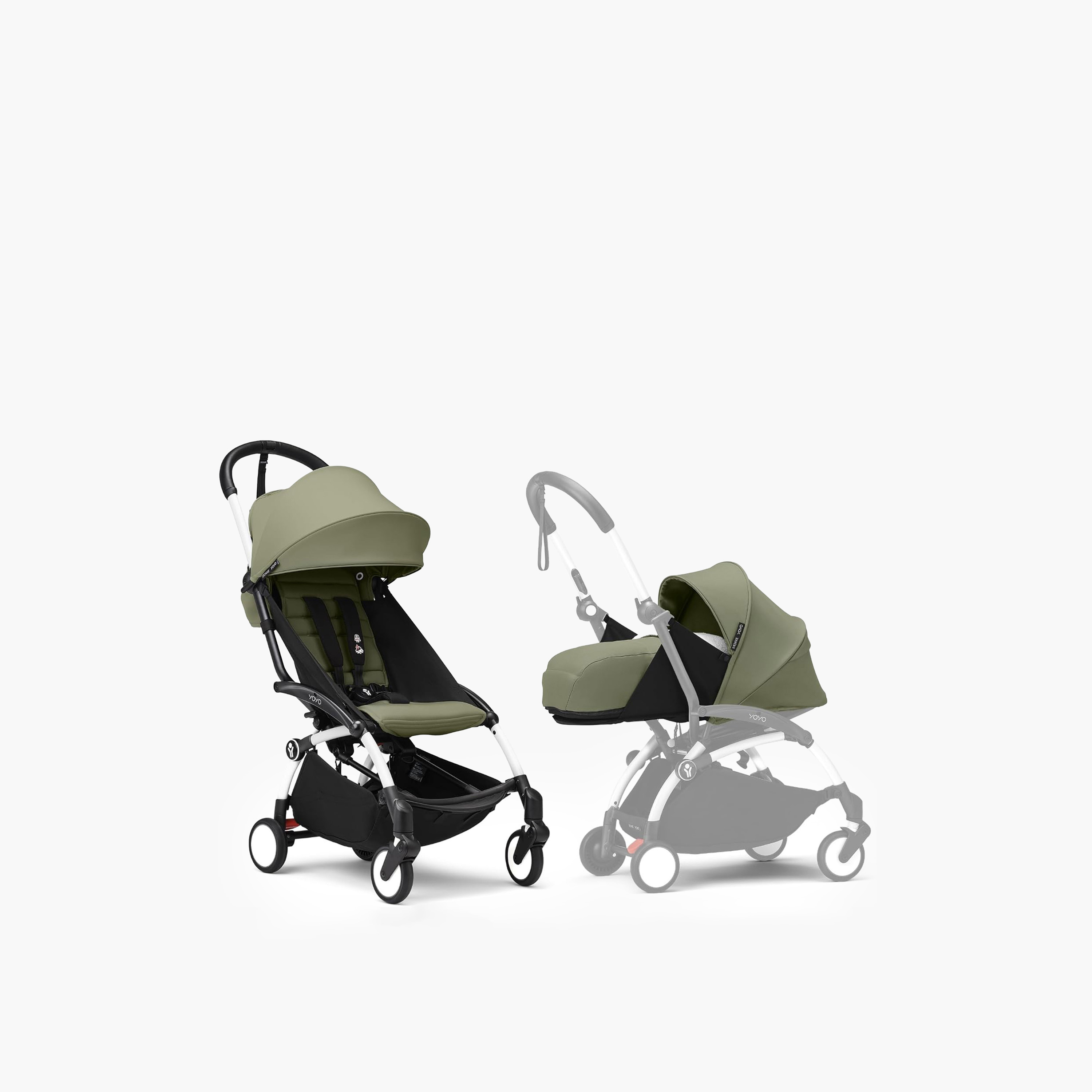 Stokke YOYO3 Stroller with Newborn Pack - White Frame, 0+ Newborn Pack & 6+Color Pack - Olive-baby-gear-strollersandprams-strollers-image-1