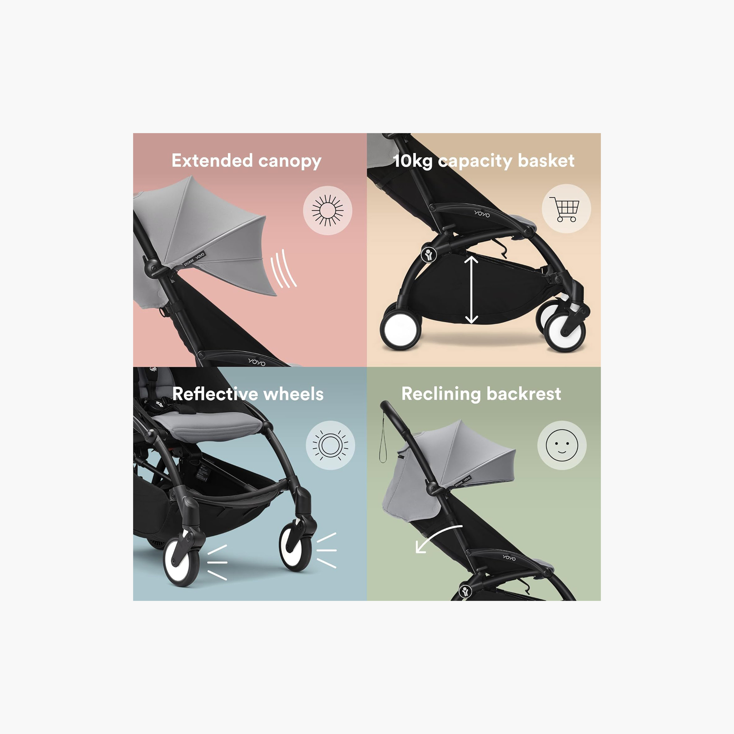 Stokke YOYO3 Stroller with Newborn Pack - White Frame, 0+ Newborn Pack & 6+Color Pack - Stone-baby-gear-strollersandprams-strollers-image-5