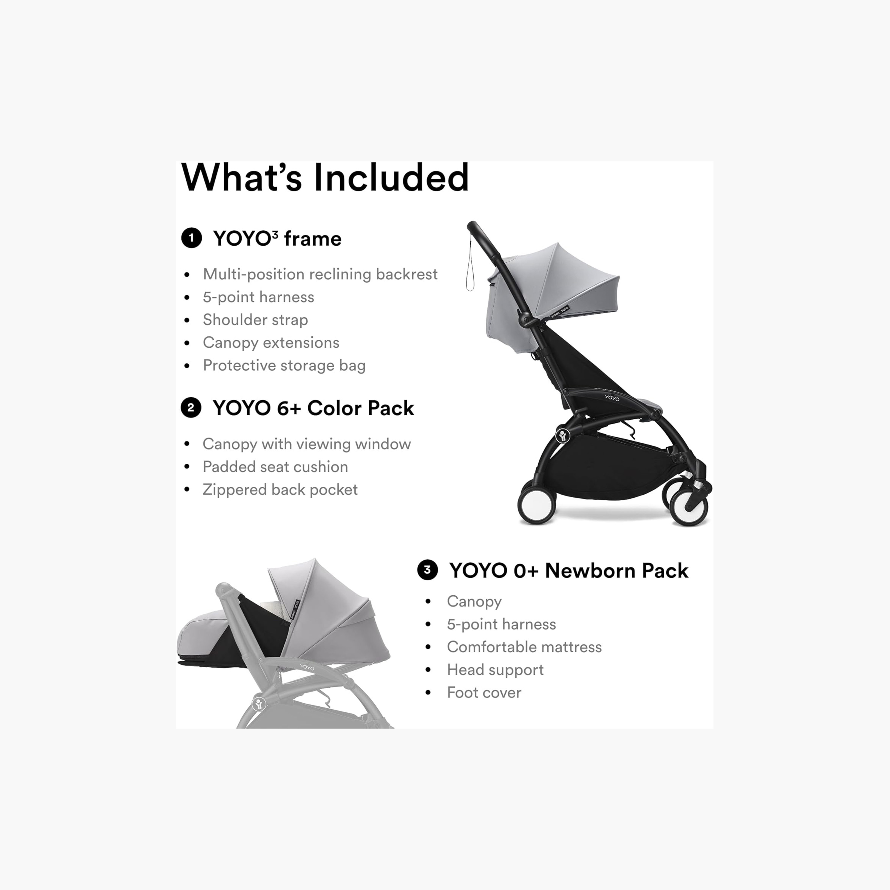 Stokke YOYO3 Stroller with Newborn Pack - White Frame, 0+ Newborn Pack & 6+Color Pack - Stone-baby-gear-strollersandprams-strollers-image-6