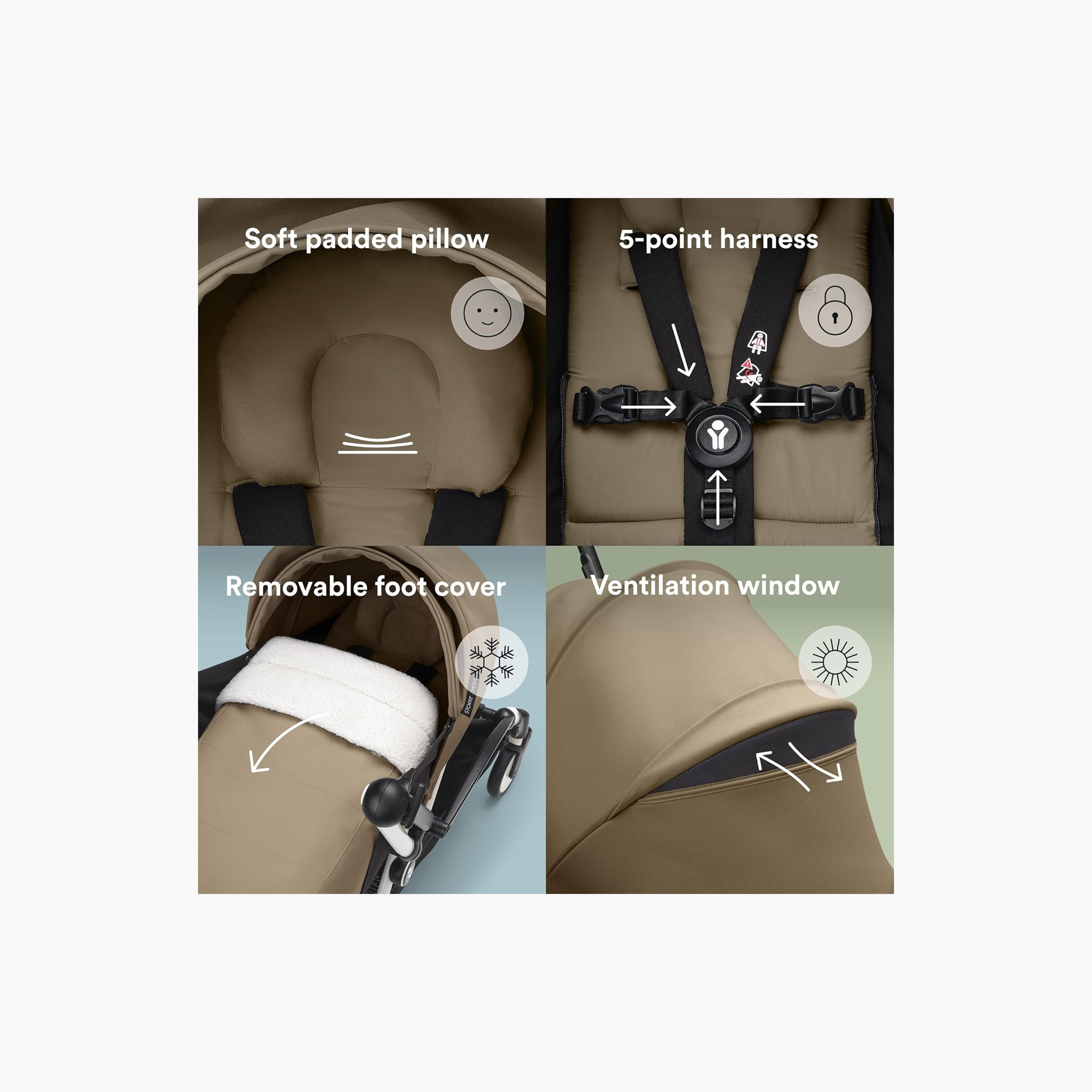 Stokke YOYO3 Stroller with Newborn Pack - White Frame, 0+ Newborn Pack & 6+Color Pack - Toffee-baby-gear-strollersandprams-strollers-image-3