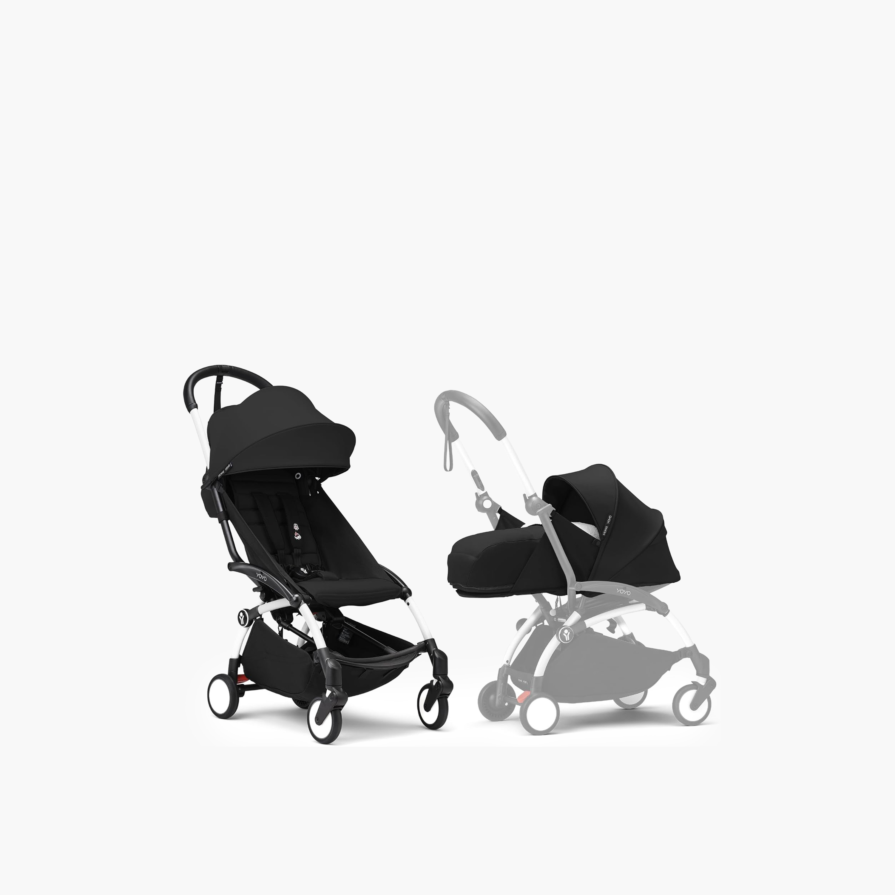Stokke YOYO3 Stroller with Newborn Pack - White Frame, 0+ Newborn Pack & 6+Color Pack - Black-baby-gear-strollersandprams-strollers-image-1