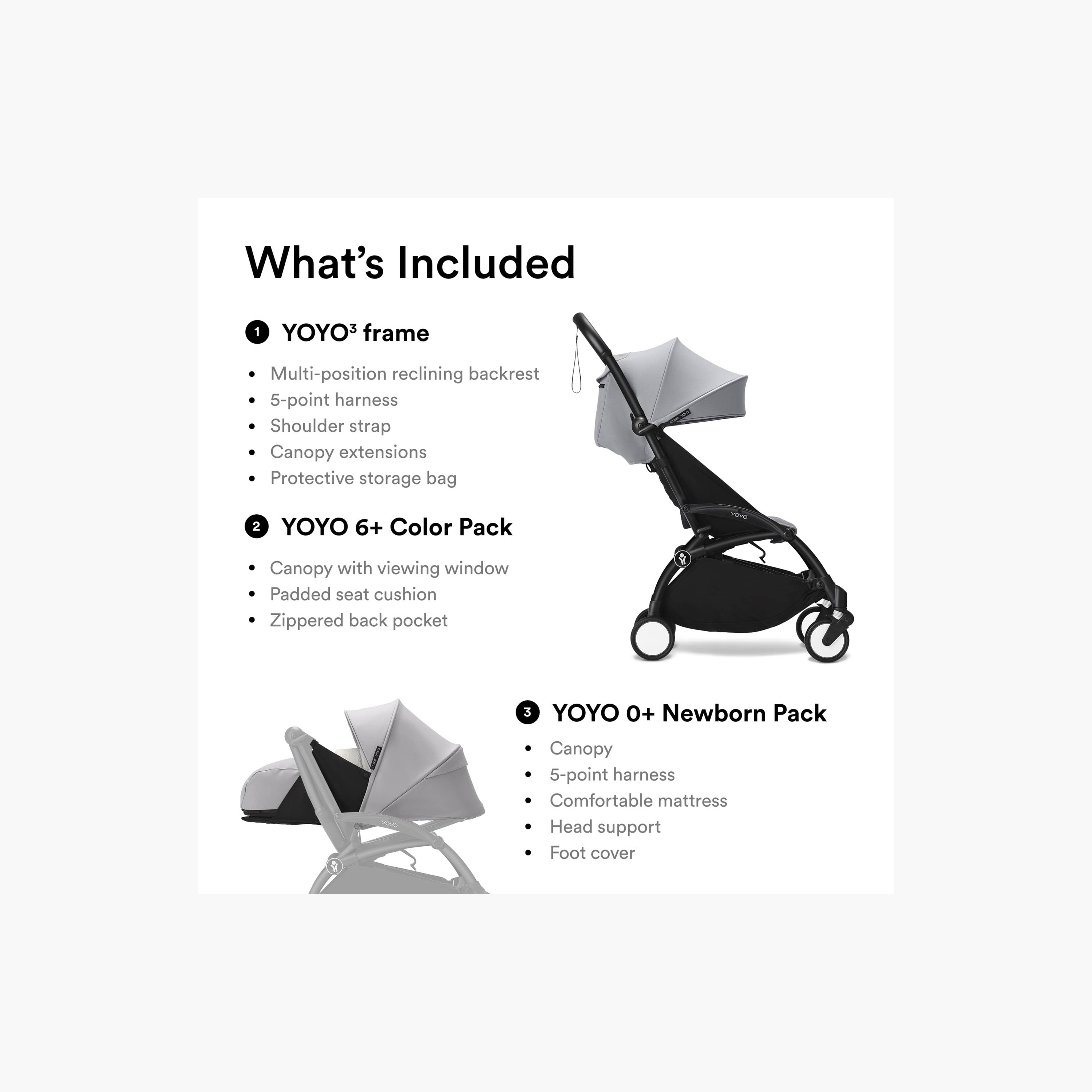 Stokke YOYO3 Stroller with Newborn Pack - Black Frame, YOYO Bassinet & 6+Color Pack - Stone-baby-gear-strollersandprams-strollers-image-6