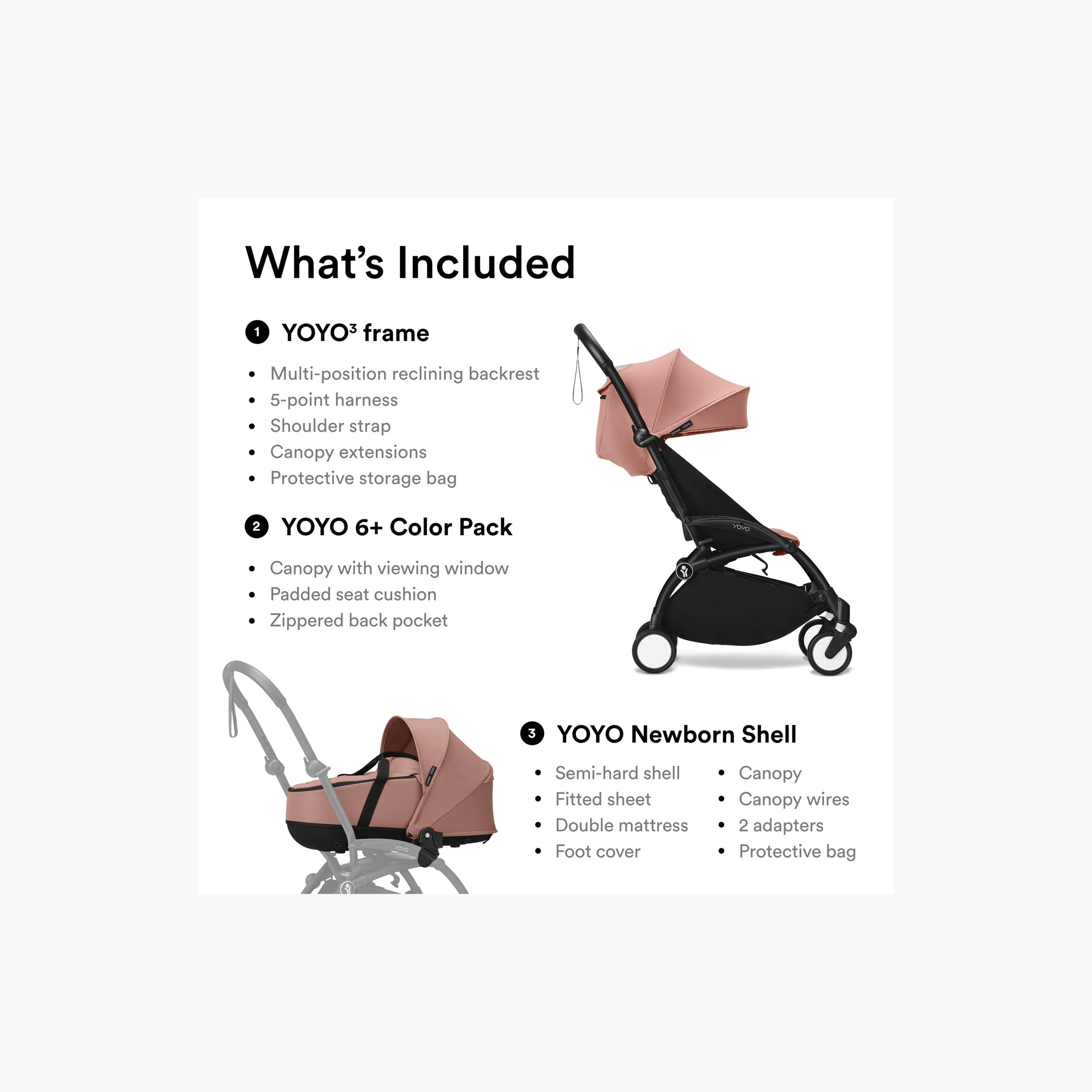 Stokke YOYO3 Stroller with Newborn Pack - Black Frame, Newborn Shell & 6+ Color Pack - Ginger-baby-gear-strollersandprams-strollers-image-6