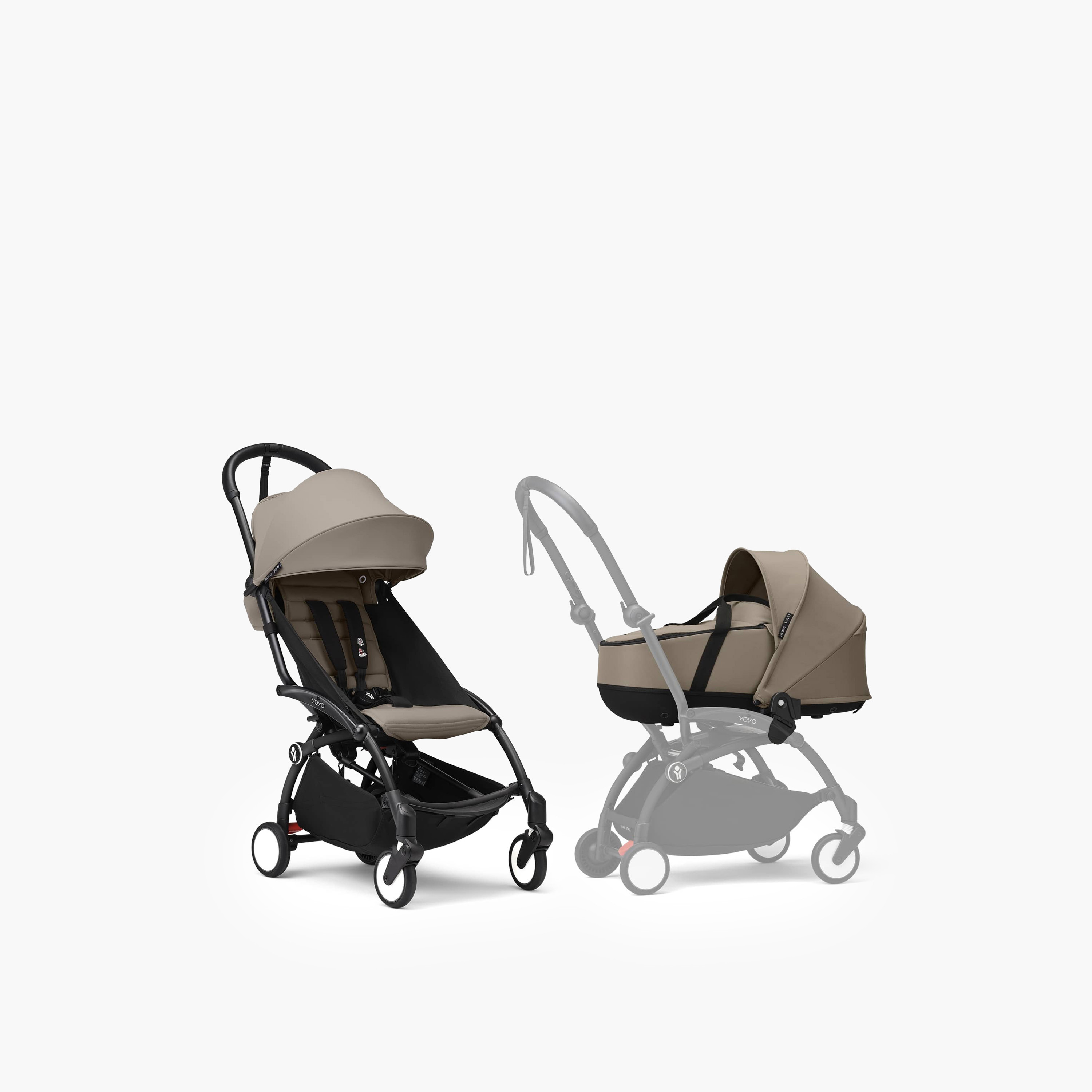 Stokke YOYO3 Stroller with Newborn Pack - Black Frame, Newborn Shell & 6+ Color Pack - Taupe-baby-gear-strollersandprams-strollers-image-1