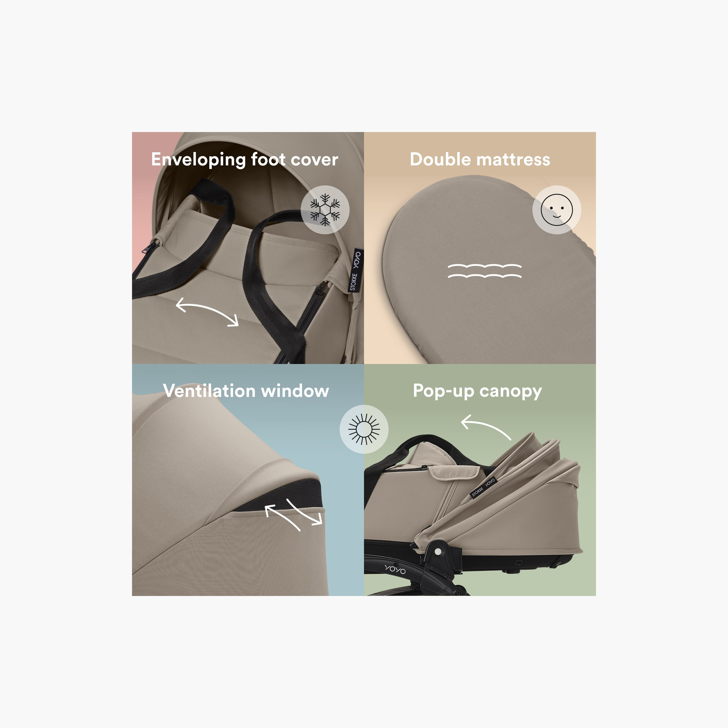 Stokke YOYO3 Stroller with Newborn Pack - Black Frame, Newborn Shell & 6+ Color Pack - Taupe-baby-gear-strollersandprams-strollers-image-3