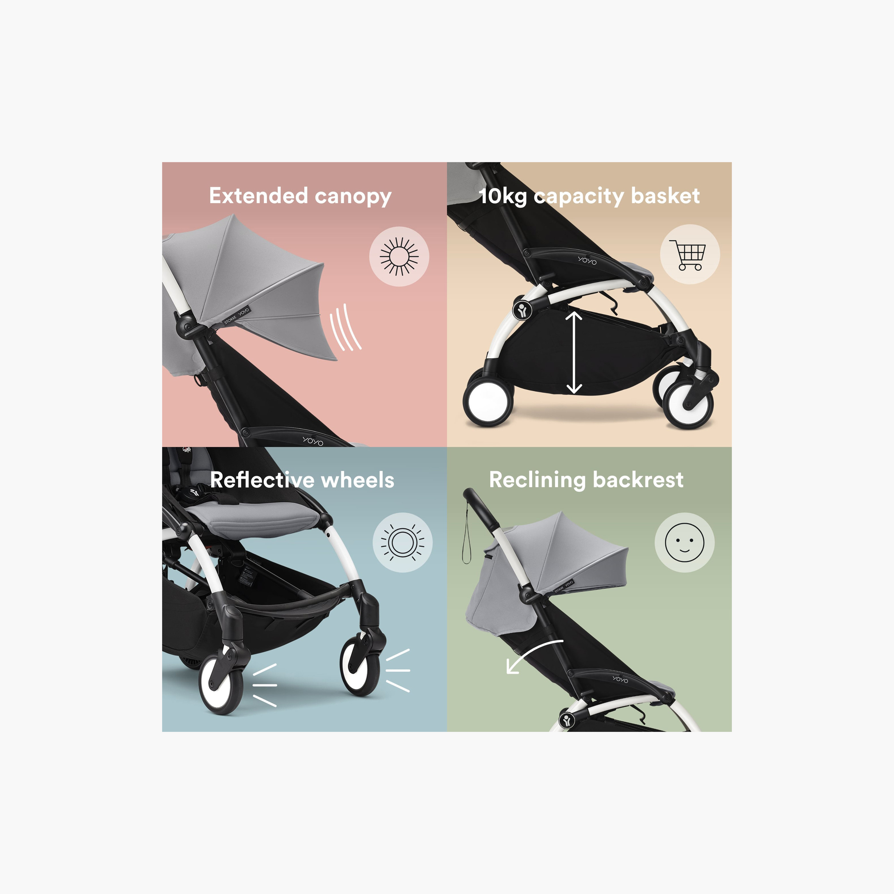 Stokke YOYO3 Stroller with Newborn Pack - White Frame, YOYO Bassinet & 6+Color Pack - Stone-baby-gear-strollersandprams-strollers-image-5