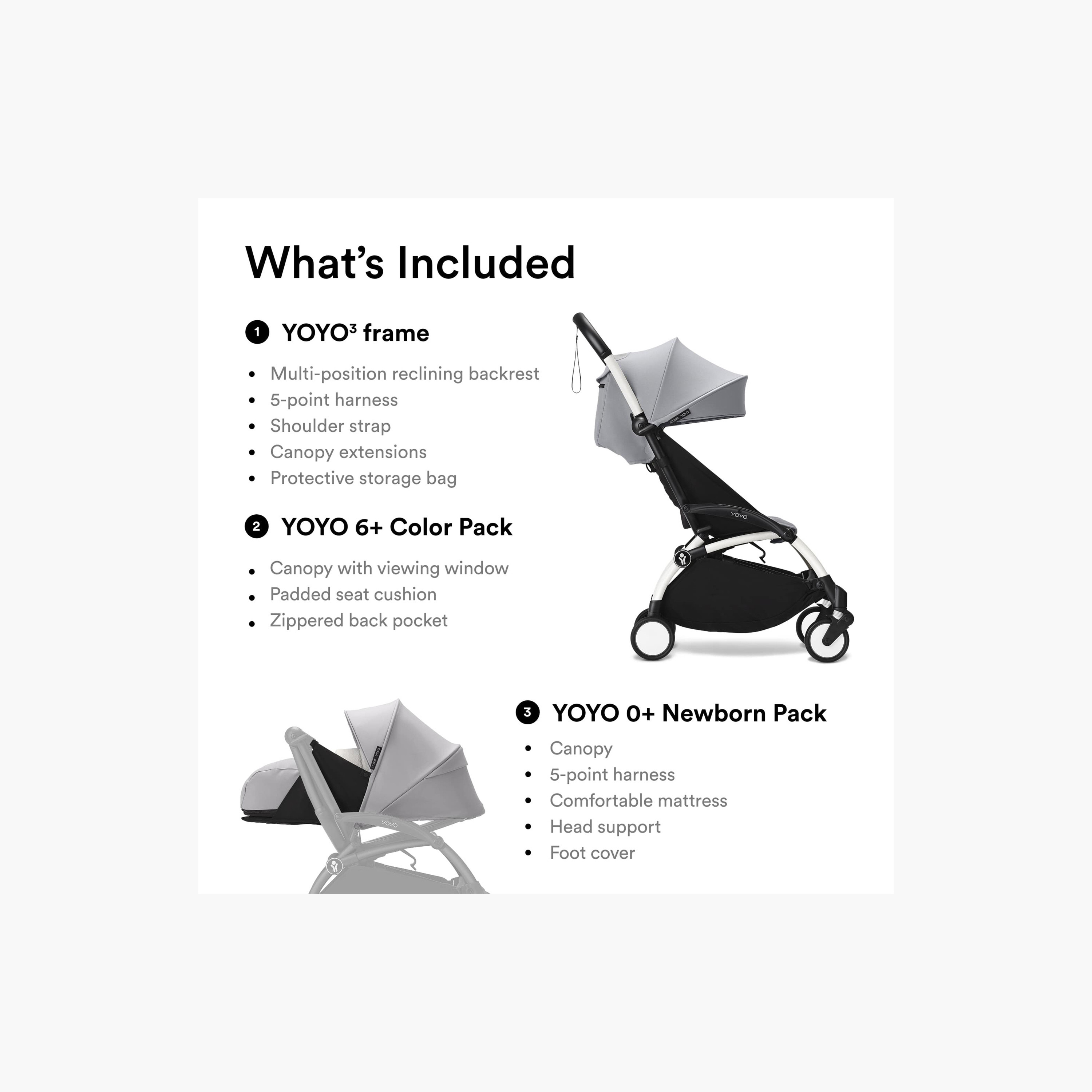 Stokke YOYO3 Stroller with Newborn Pack - White Frame, YOYO Bassinet & 6+Color Pack - Stone-baby-gear-strollersandprams-strollers-image-6