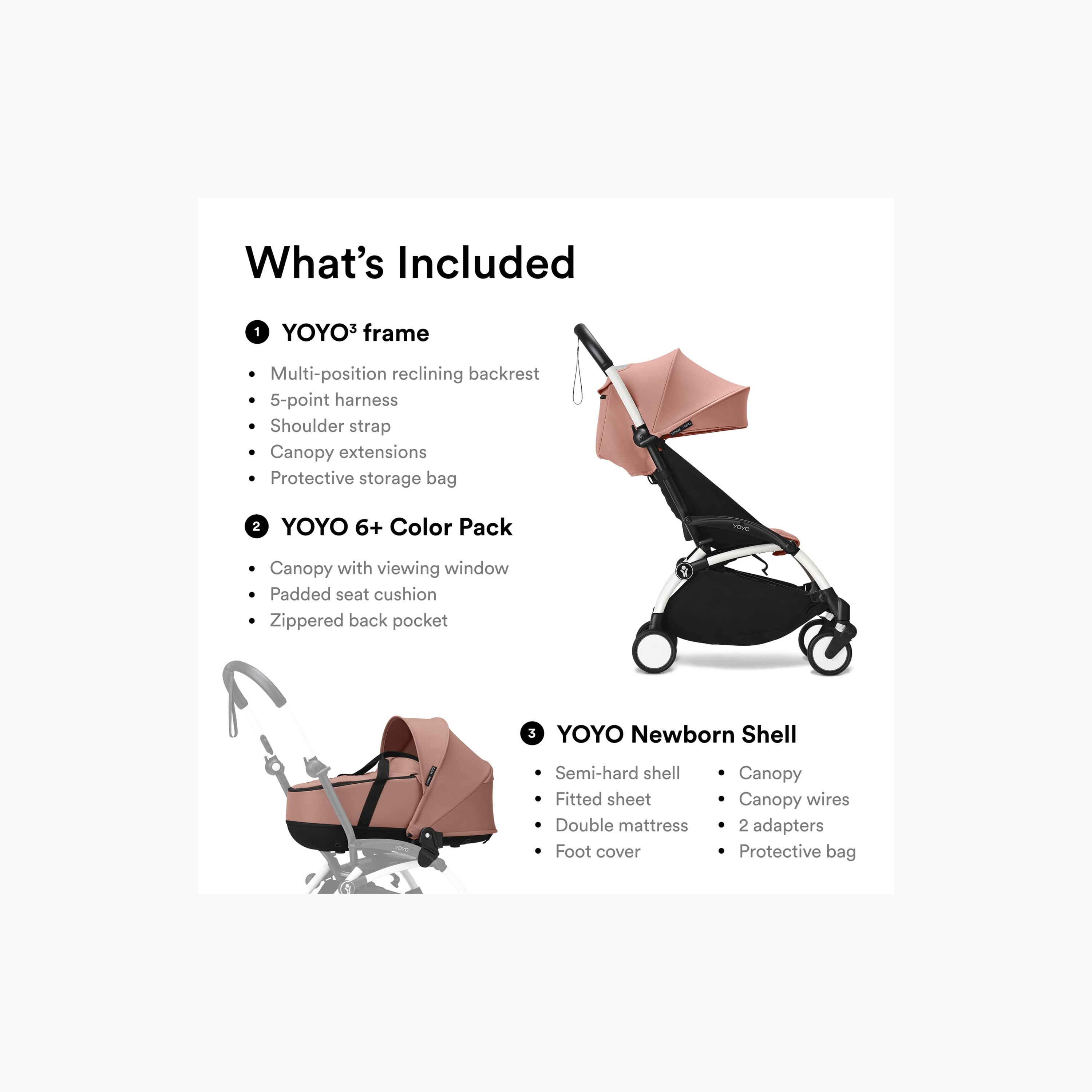 Stokke YOYO3 Stroller with Newborn Pack - White Frame, Newborn Shell & 6+ Color Pack - Ginger-baby-gear-strollersandprams-strollers-image-6
