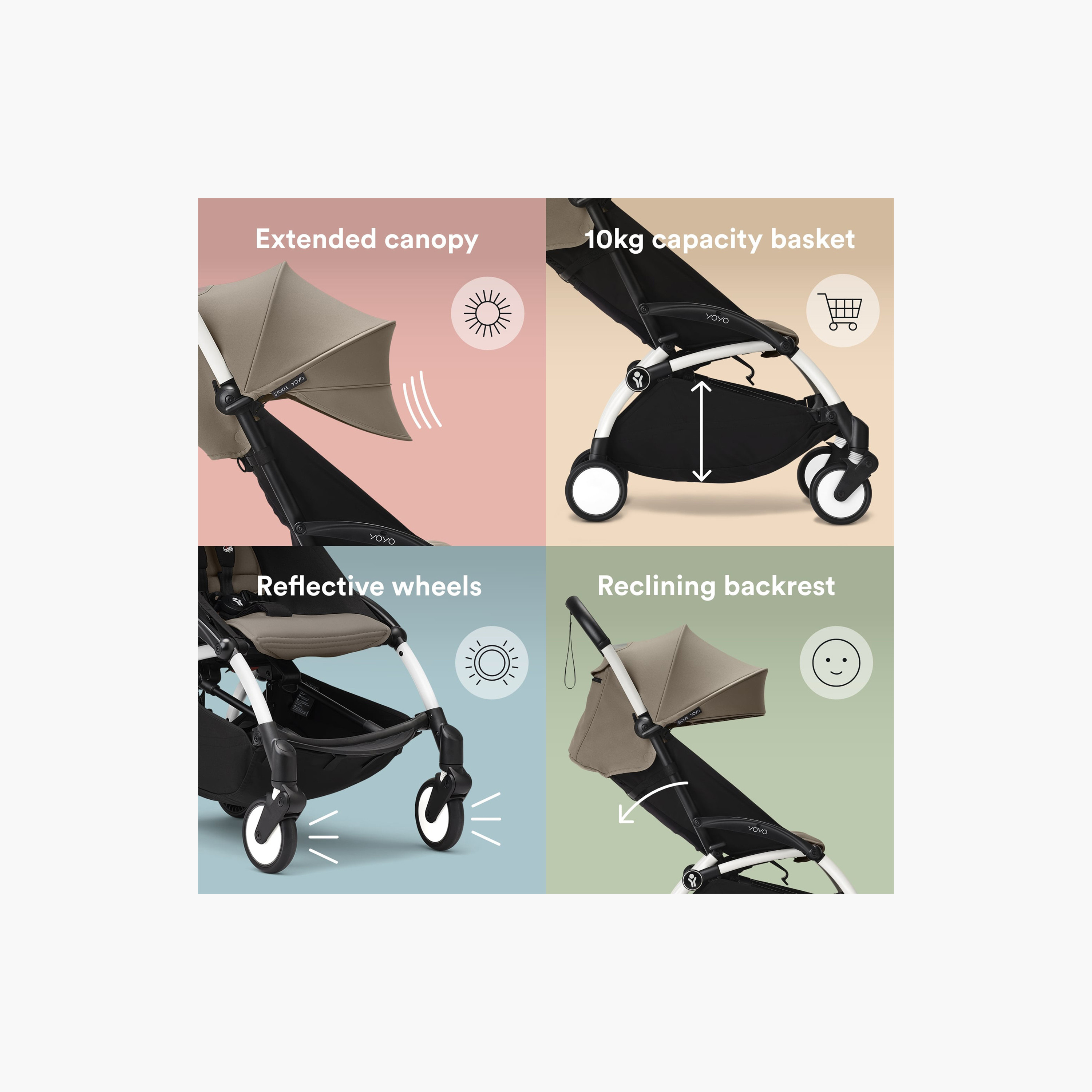 Stokke YOYO3 Stroller with Newborn Pack - White Frame, Newborn Shell & 6+ Color Pack - Taupe-baby-gear-strollersandprams-strollers-image-5
