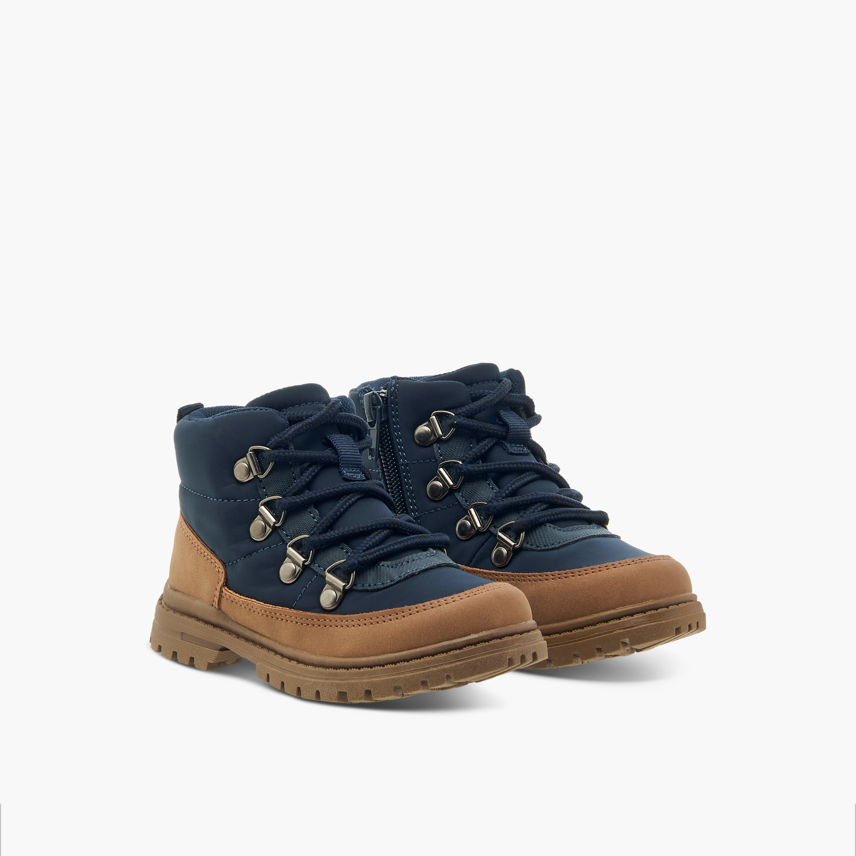 Juniors Panelled Ankle Boots with Zip Closure and Pull Tabs-boys-shoes-boots-image-1