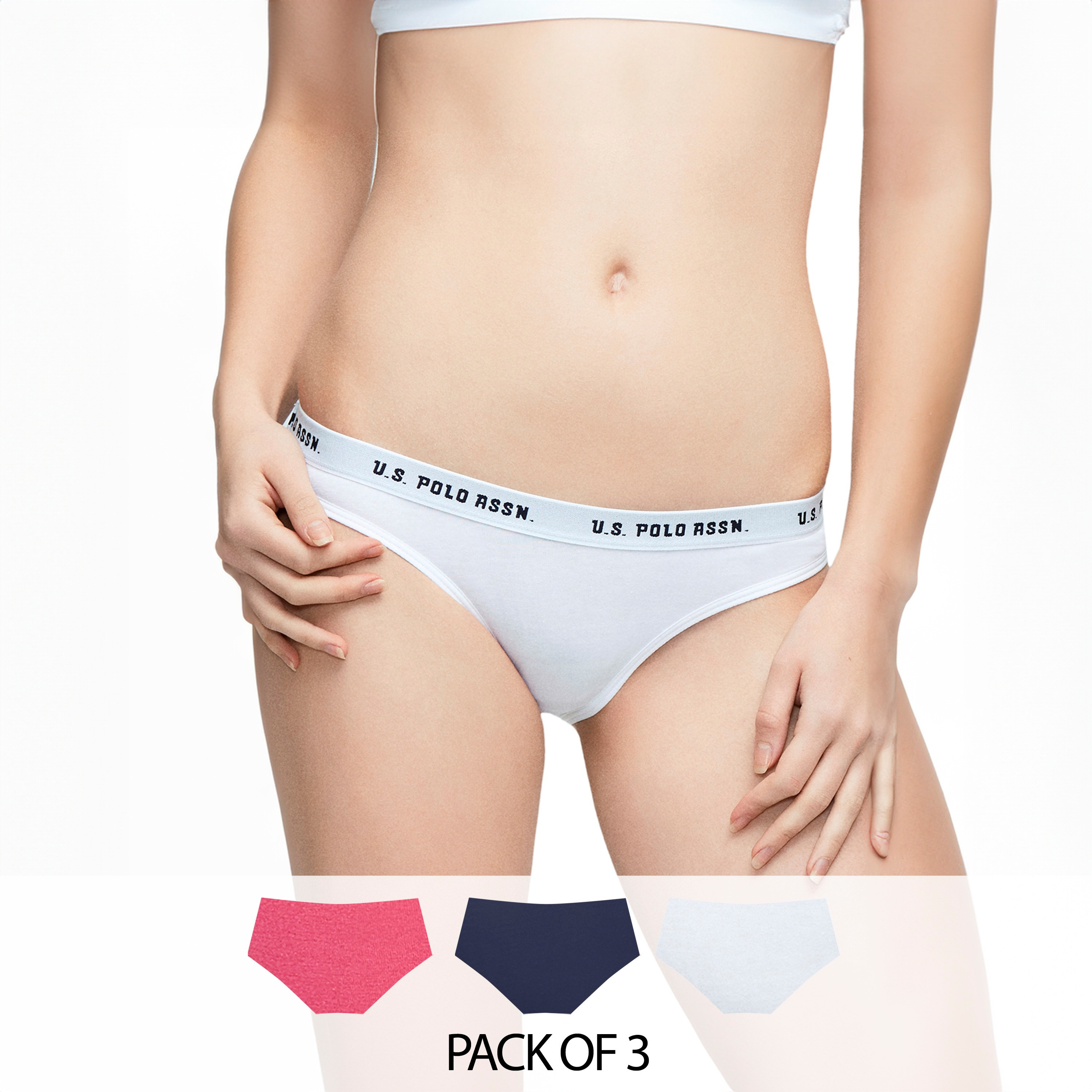 مجموعة من 3 سراويل داخلية نسائية متعددة الألوان من يو اس بولو أسسن-women-clothing-lingerie-panties-image-1