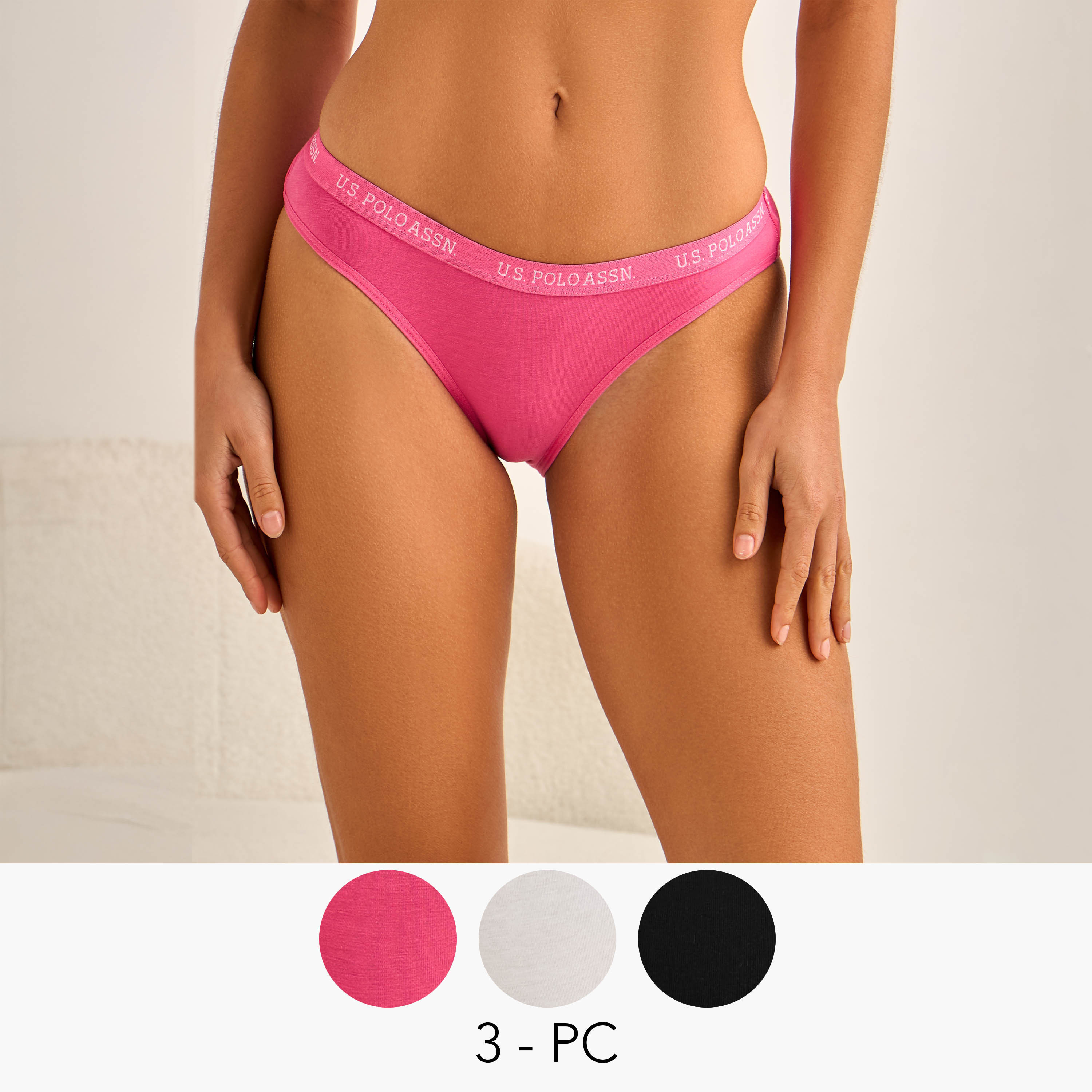 مجموعة من 3 سراويل داخلية نسائية متعددة الألوان من يو اس بولو أسسن-women-clothing-lingerie-panties-image-5
