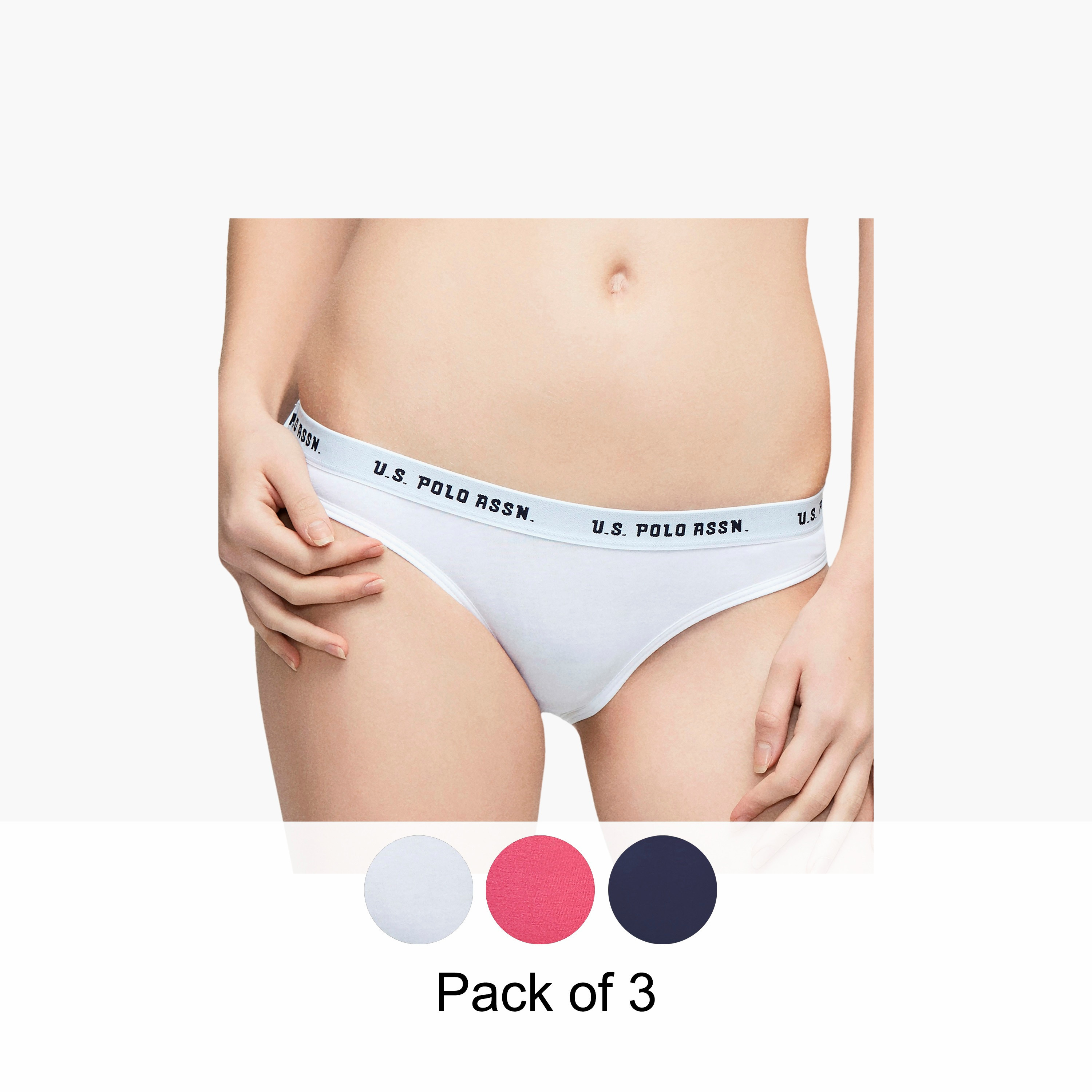 Pack of 3 U.S. Polo Assn. Women Multicolour Brand Print Waistband Briefs-women-clothing-lingerie-panties-image-1