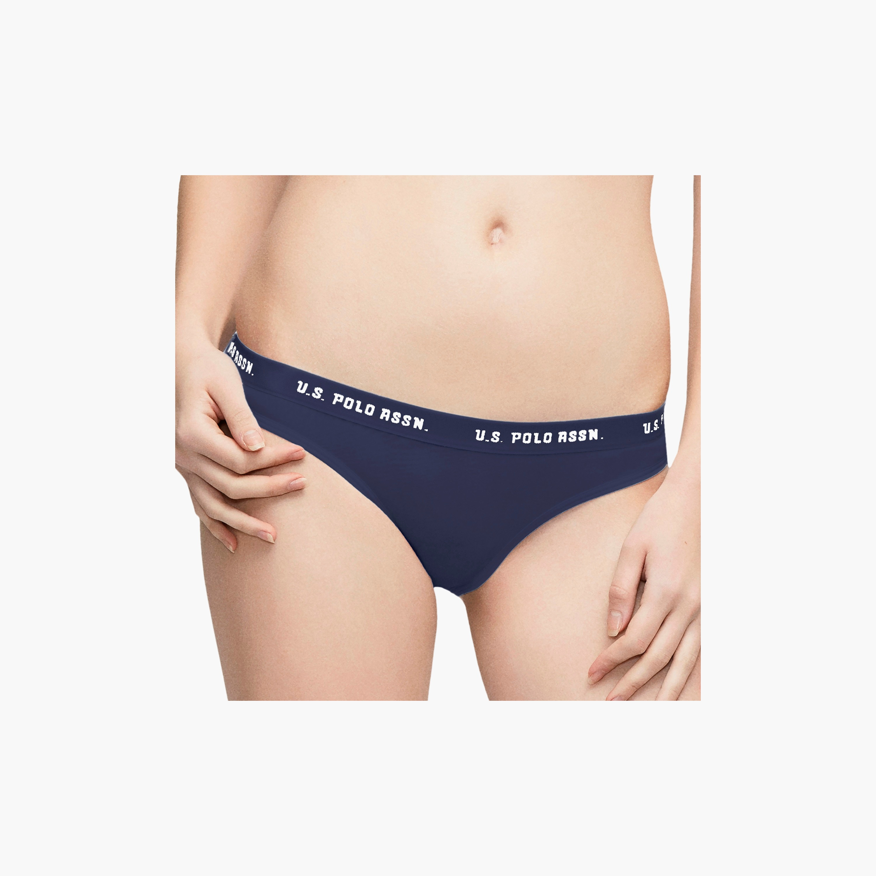 Pack of 3 U.S. Polo Assn. Women Multicolour Brand Print Waistband Briefs-women-clothing-lingerie-panties-image-3
