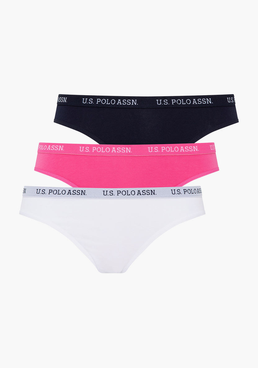 Buy Women's Pack of 3 U.S. Polo Assn. Women Multicolour Brand Print  Waistband Briefs Online