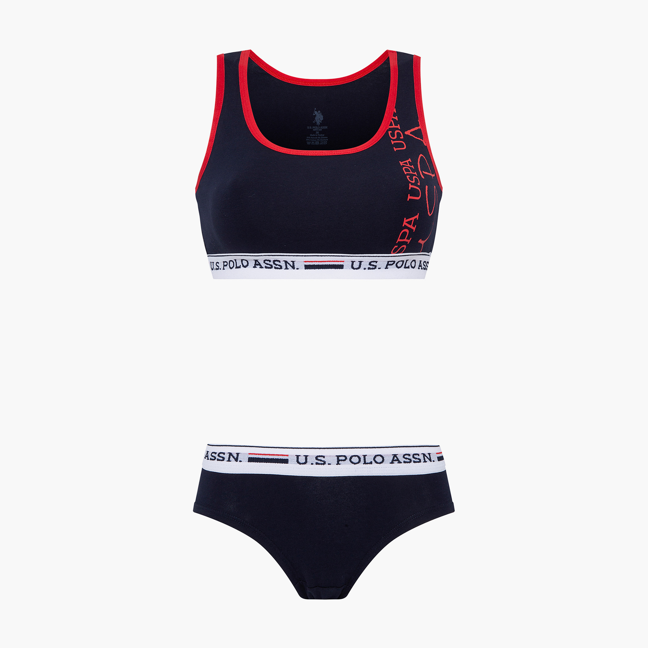 U.S. Polo Assn. Women Navy Blue Printed Non Padded Bustier and Brief Set-women-clothing-lingerie-lingeriesets-image-2
