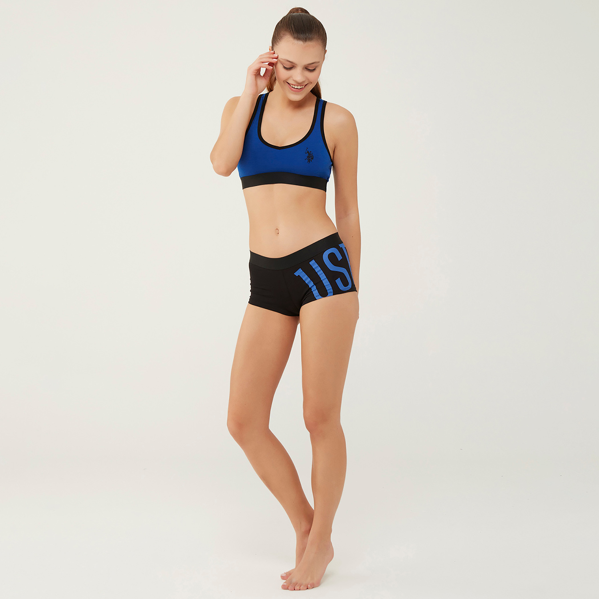 U.S. Polo Assn. Women Blue Logo Racer Back Bustier and Boyshort Panty Set-women-clothing-lingerie-lingeriesets-image-1