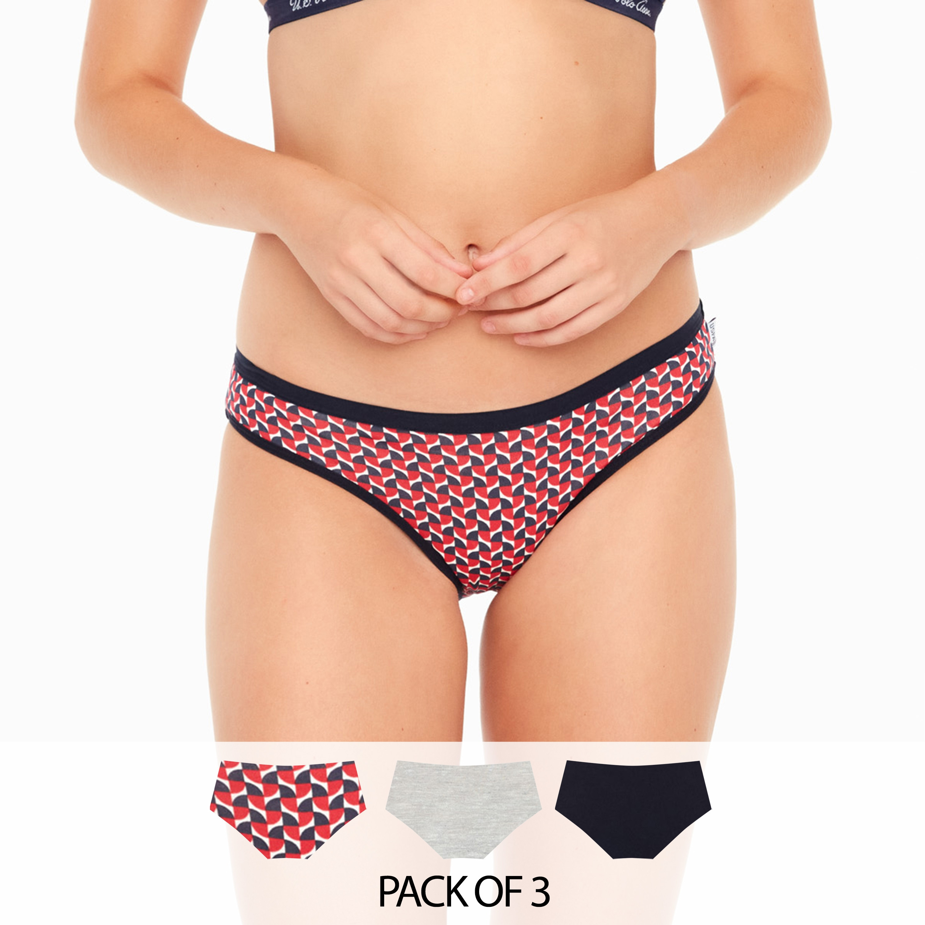 مجموعة من 3 سراويل داخلية نسائية رمادية اللون من يو اس بولو أسسن-women-clothing-lingerie-panties-image-1