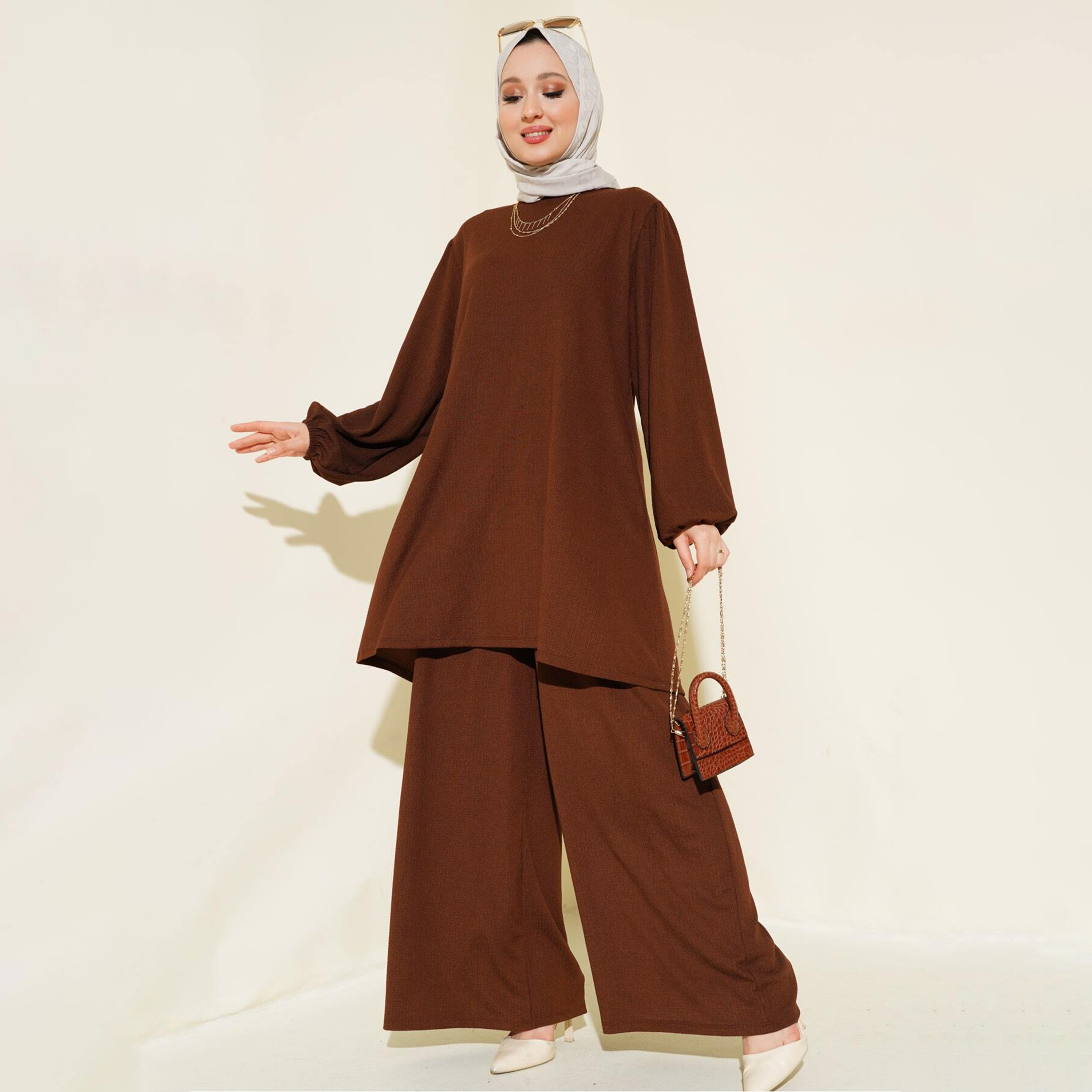 طقم نسائي بنسيج مزخرف، تونيك وسروال من بيجدارت-women-clothing-coordsets-image-7