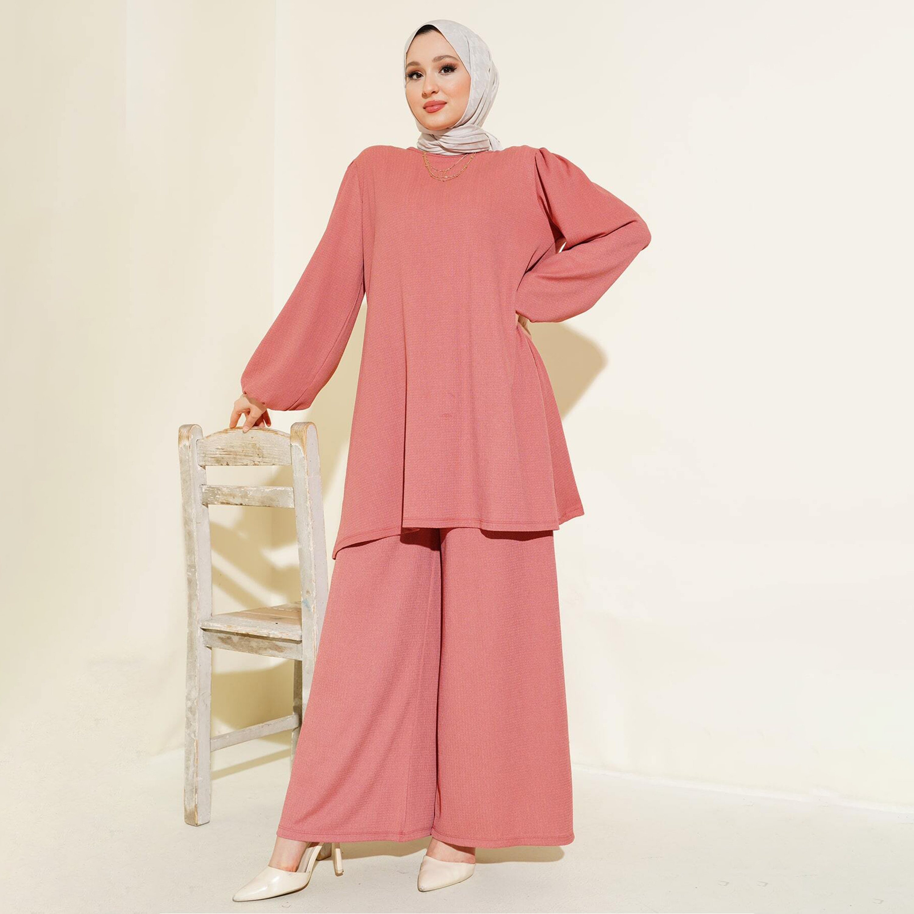 طقم نسائي بنسيج مزخرف، تونيك وسروال من بيجدارت-women-clothing-coordsets-image-22