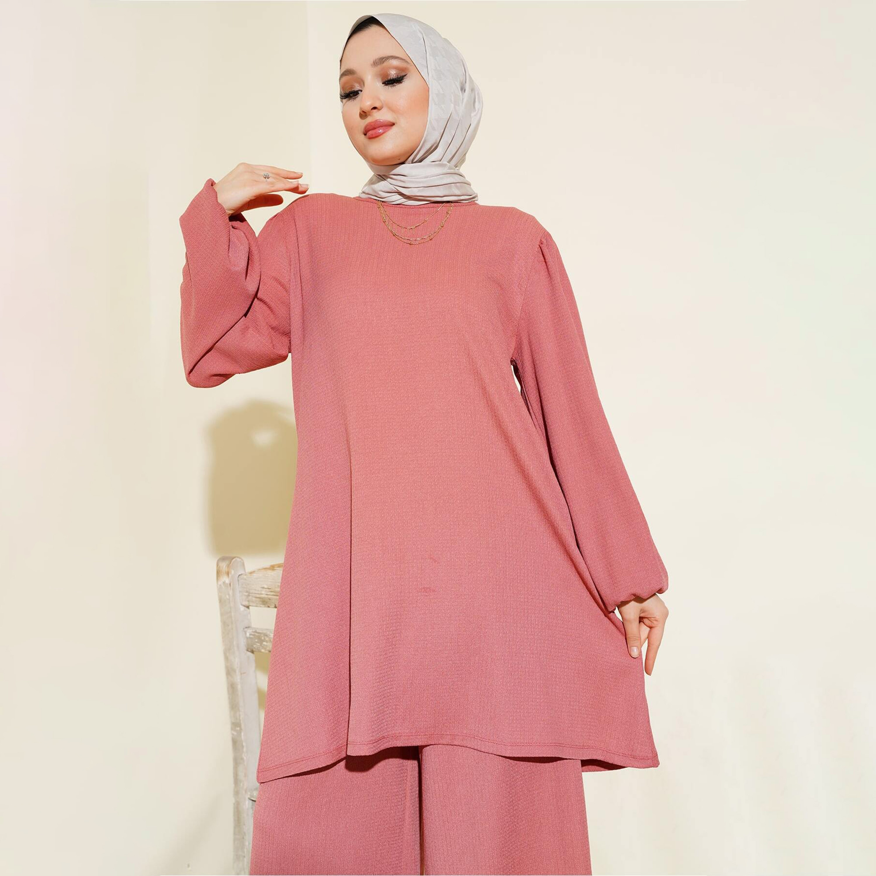 طقم نسائي بنسيج مزخرف، تونيك وسروال من بيجدارت-women-clothing-coordsets-image-23