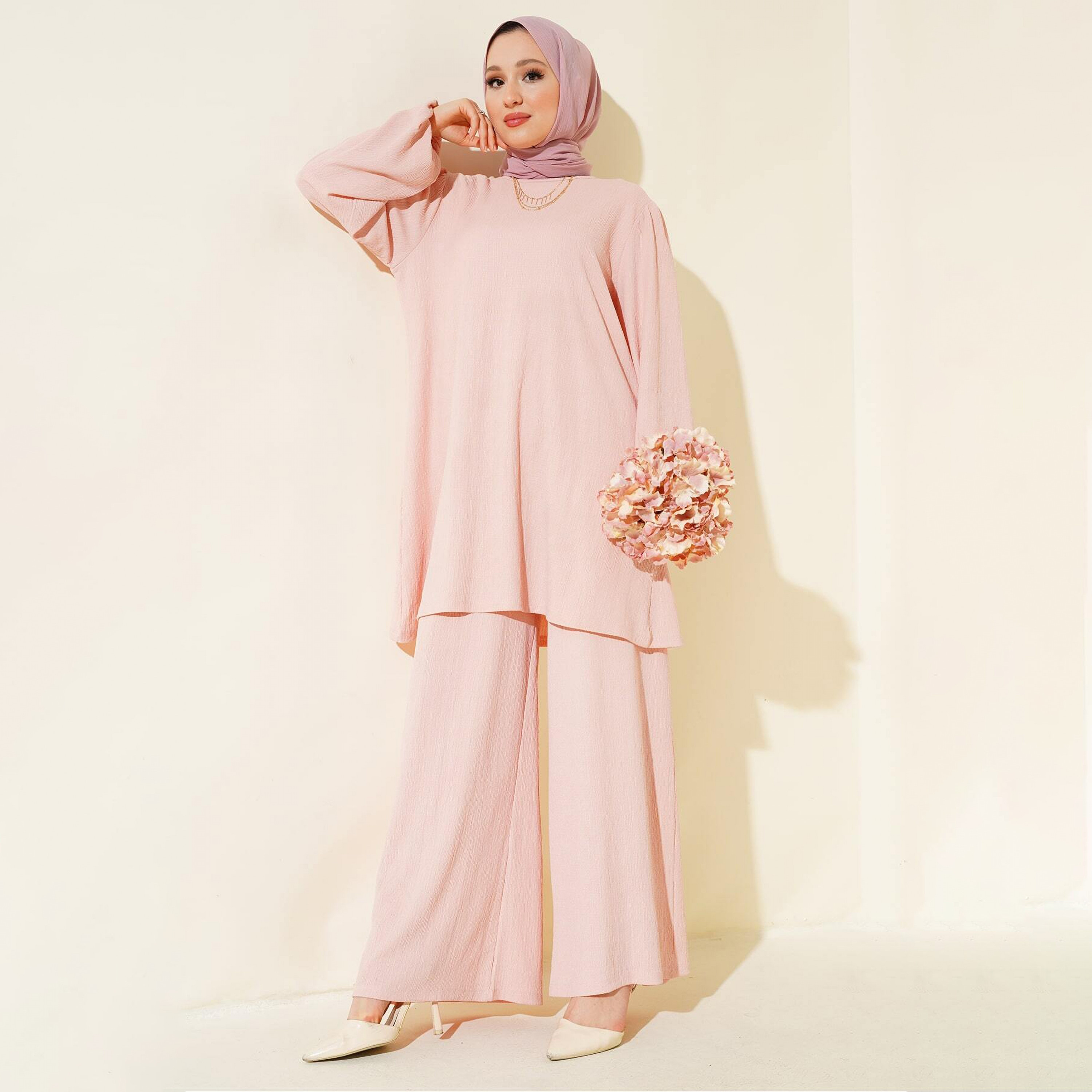 طقم نسائي بنسيج مزخرف، تونيك وسروال من بيجدارت-women-clothing-coordsets-image-1