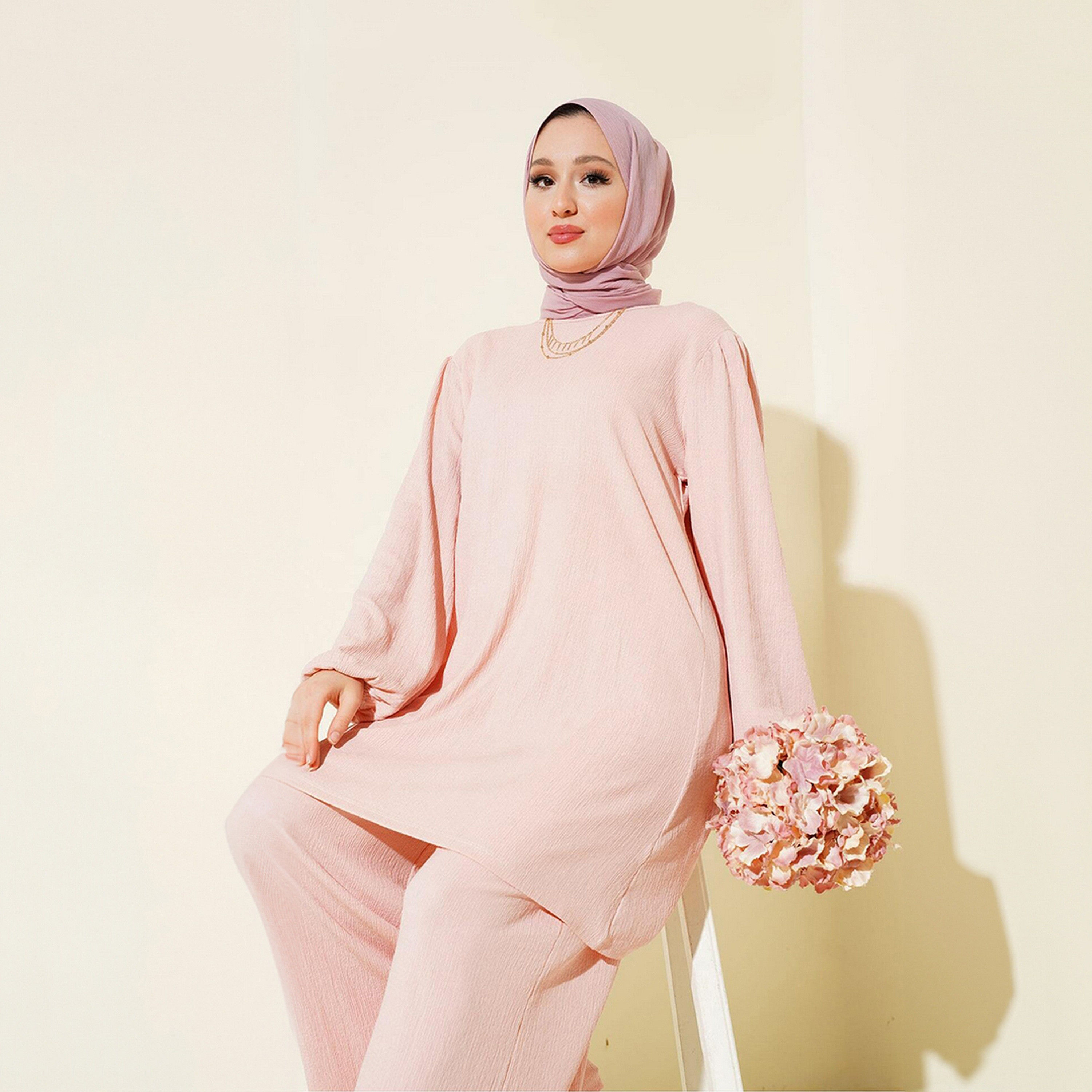 طقم نسائي بنسيج مزخرف، تونيك وسروال من بيجدارت-women-clothing-coordsets-image-2