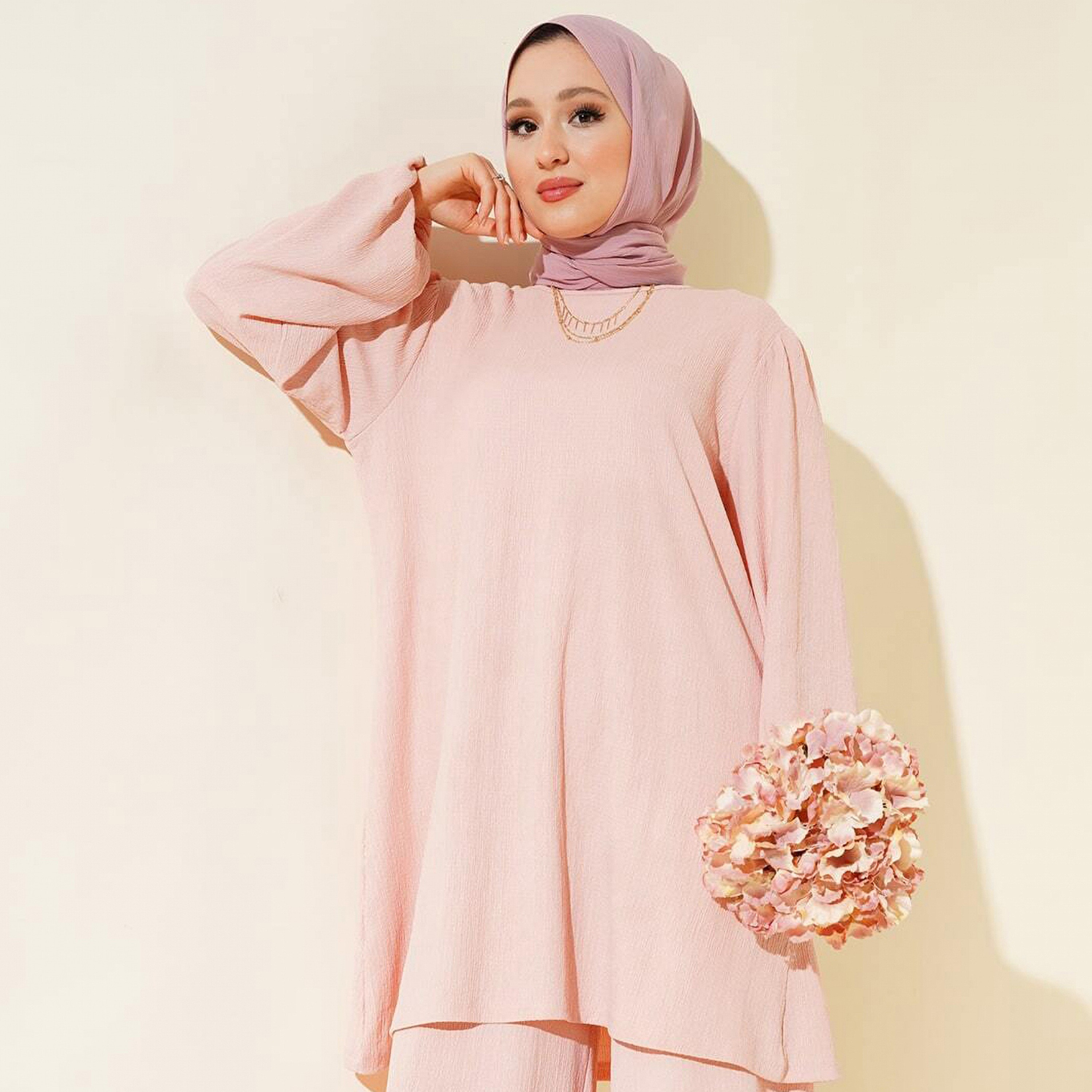 طقم نسائي بنسيج مزخرف، تونيك وسروال من بيجدارت-women-clothing-coordsets-image-3
