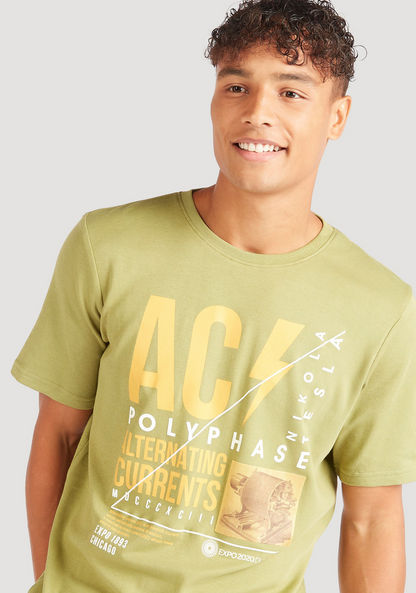 Printed Crew Neck T-shirt with Short Sleeves-T Shirts-image-3