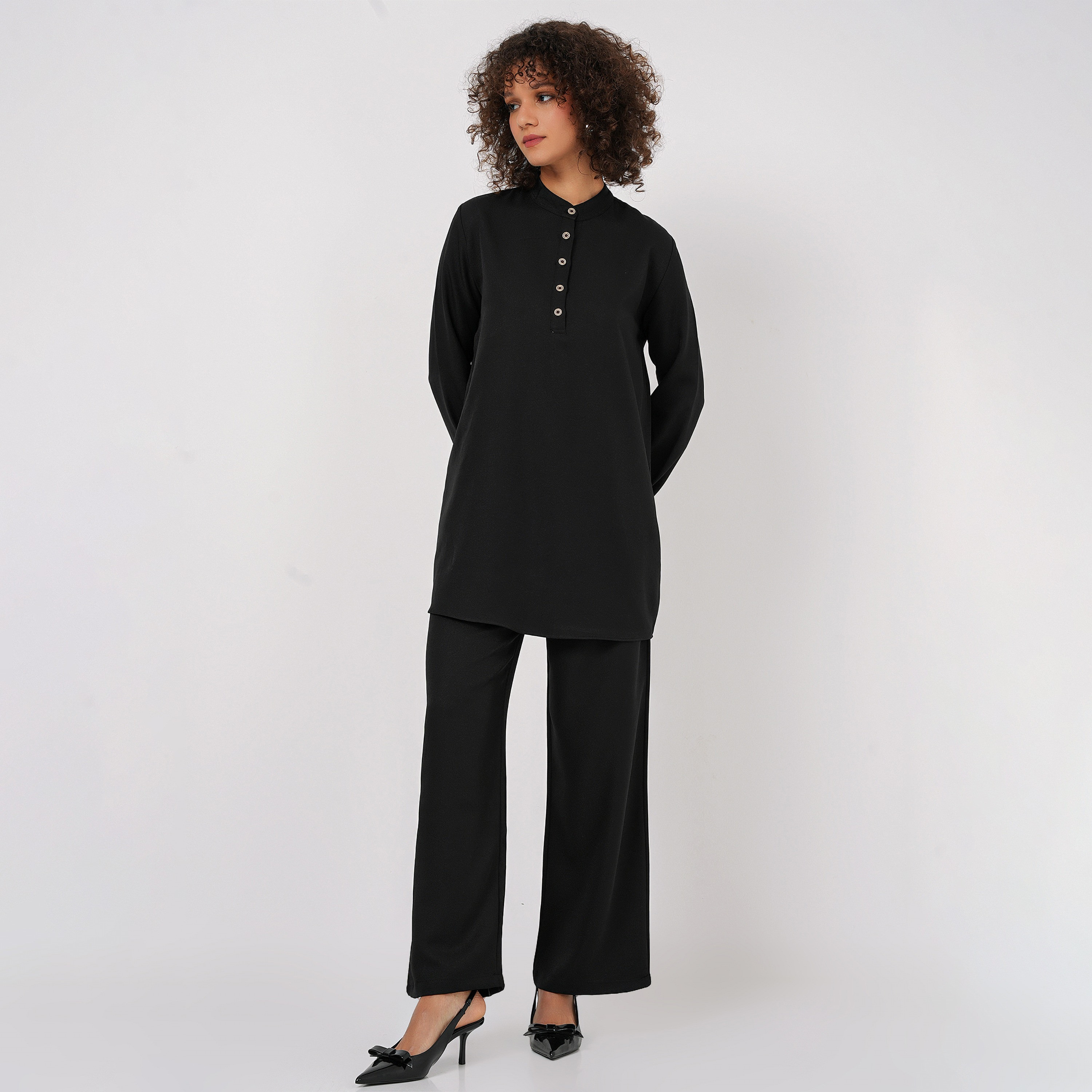 طقم نسائي من الكتان، تونيك بياقة الماندرين وسروال من بيجدارت-women-clothing-coordsets-image-29