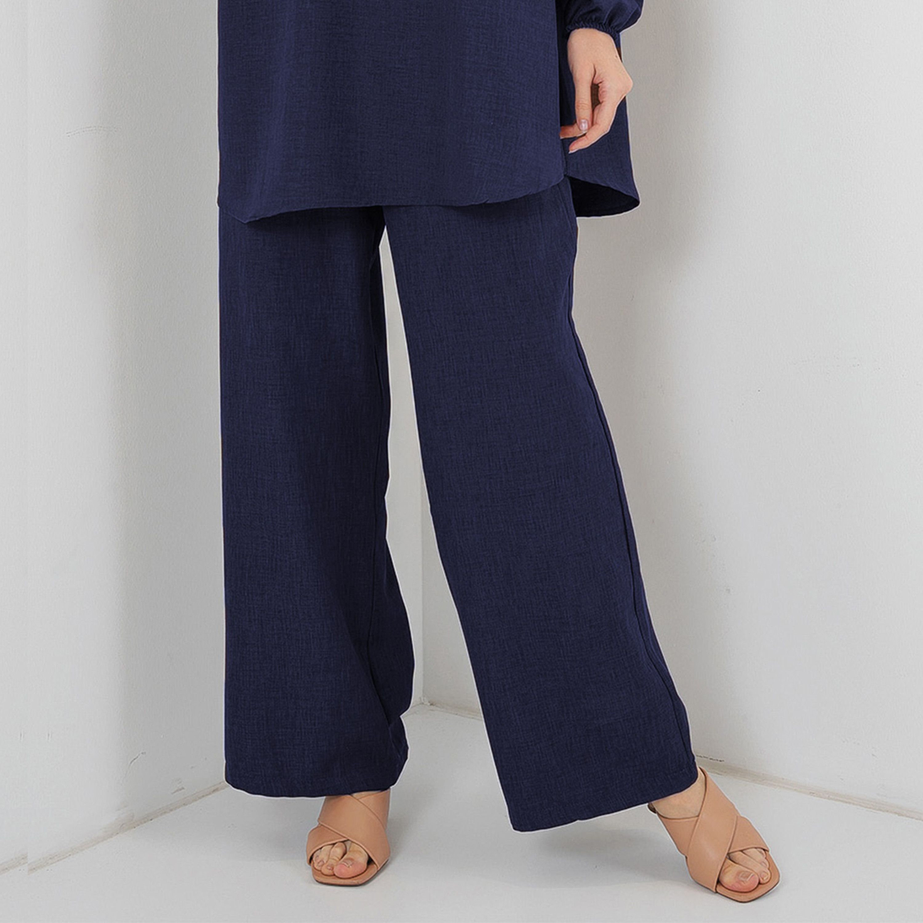 طقم نسائي من الكتان، تونيك بياقة الماندرين وسروال من بيجدارت-women-clothing-coordsets-image-33