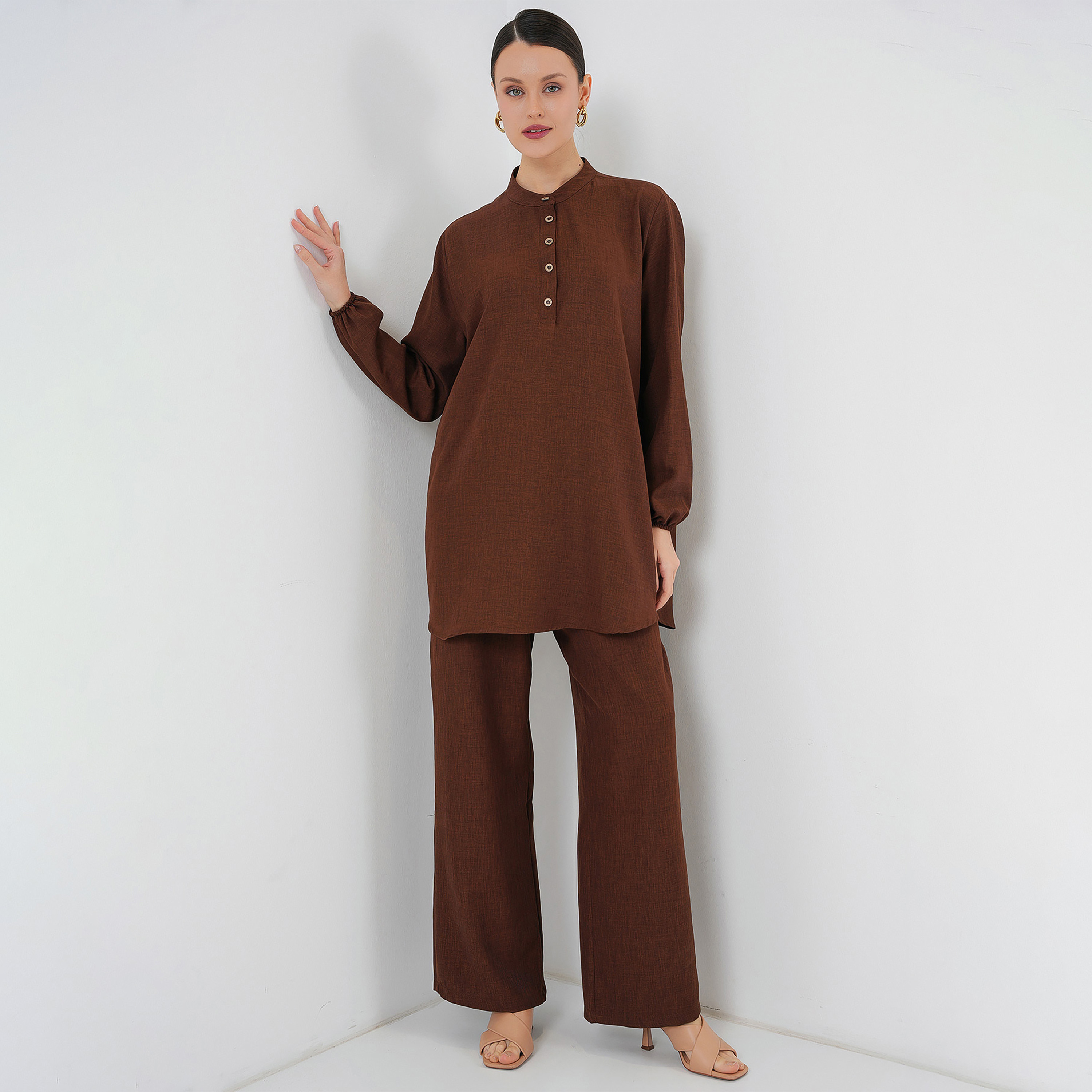 Bigdart Band Collar Tunic & Trousers Women's Set-women-clothing-coordsets-image-1