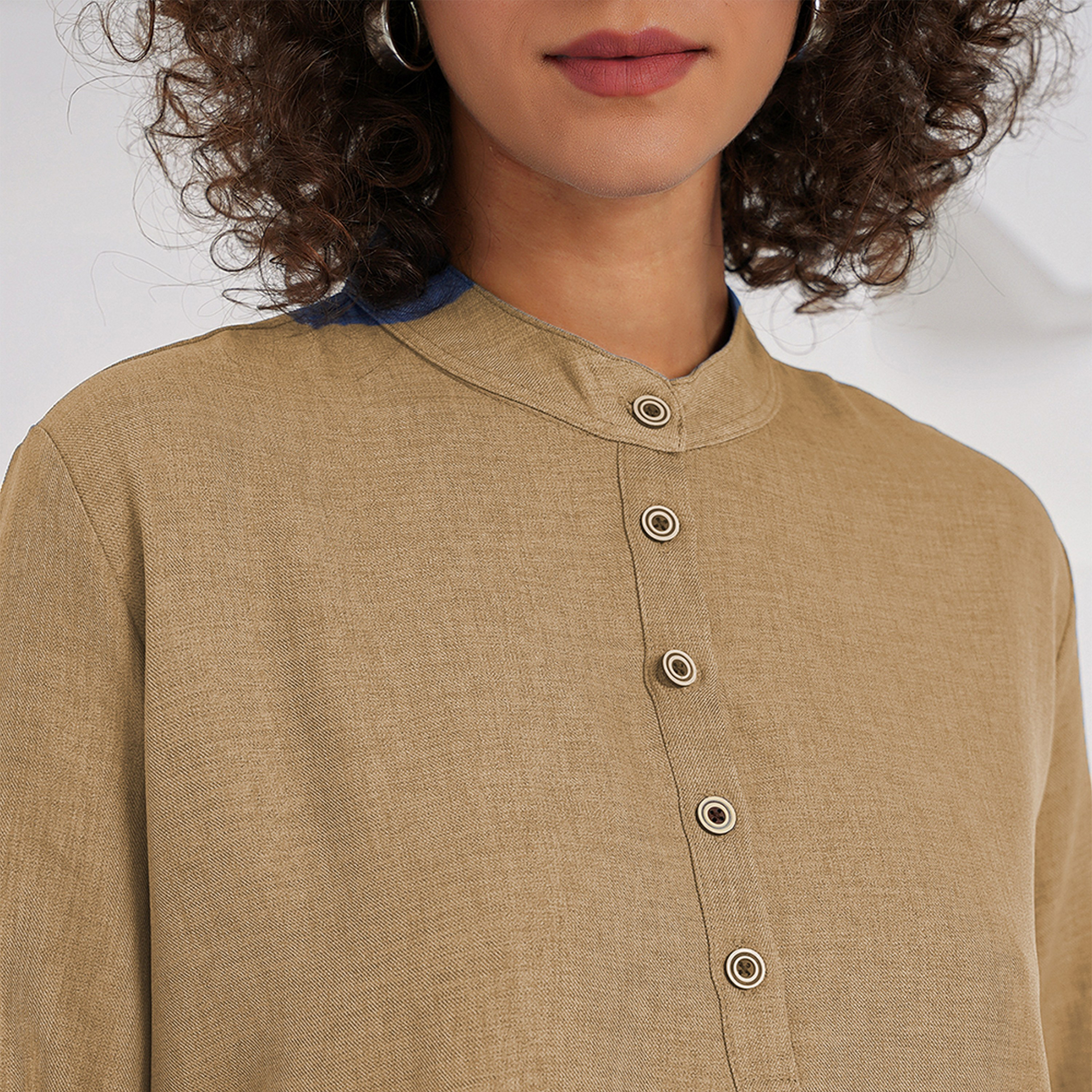طقم نسائي من الكتان، تونيك بياقة الماندرين وسروال من بيجدارت-women-clothing-coordsets-image-12