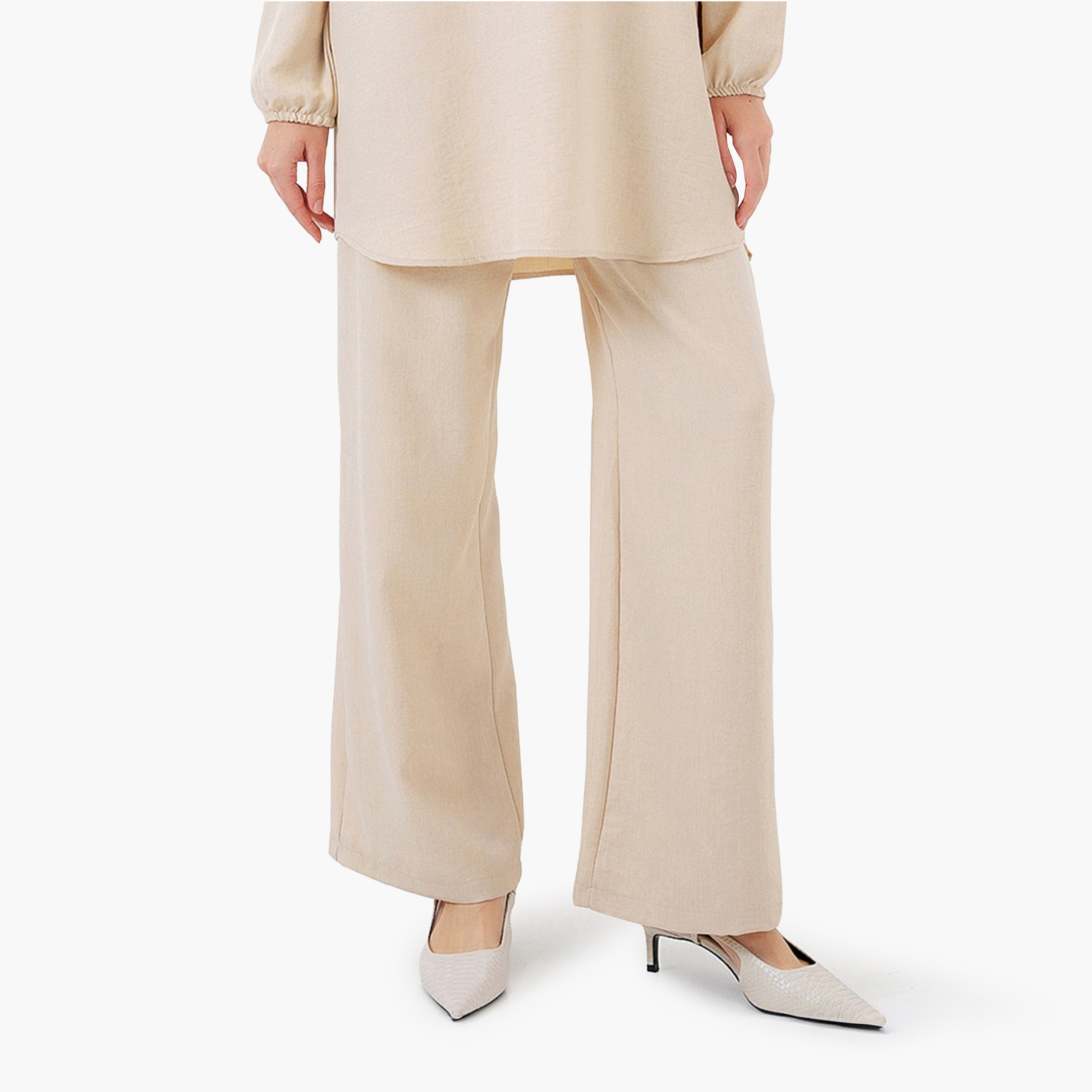 طقم نسائي بقميص تونيك بياقة شريطية وبنطلون من بيجدارت-women-clothing-coordsets-image-2