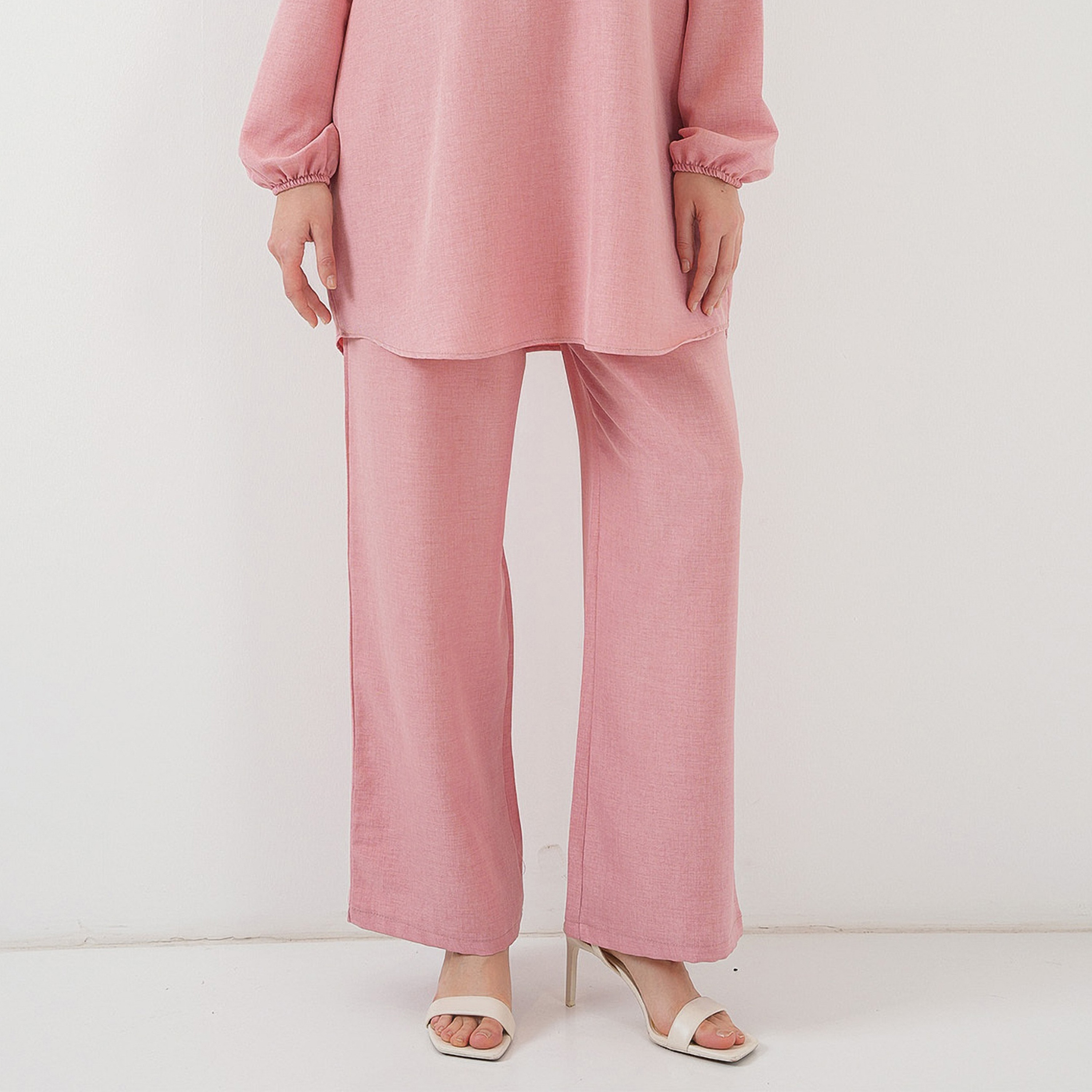 طقم نسائي من الكتان، تونيك بياقة الماندرين وسروال من بيجدارت-women-clothing-coordsets-image-21