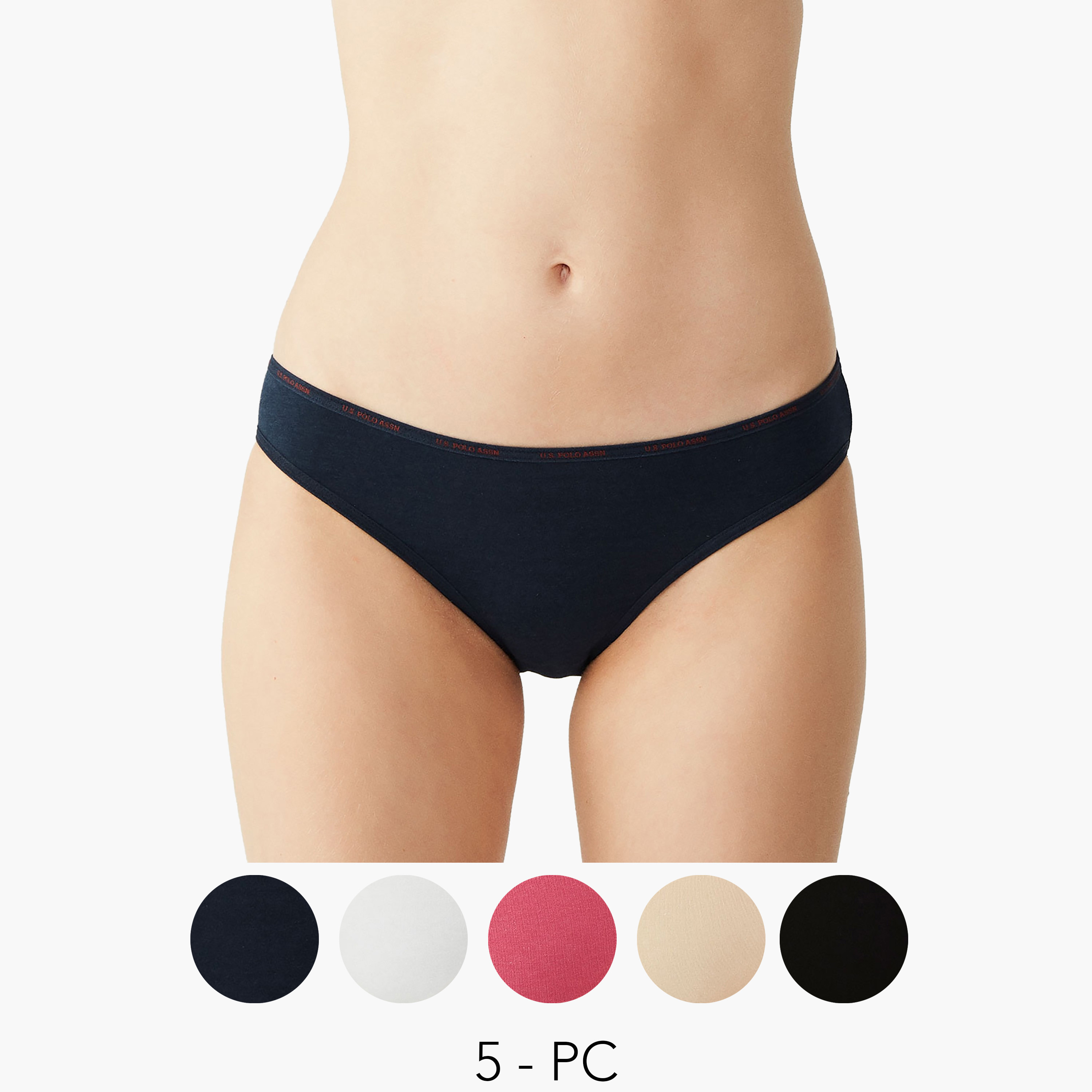 مجموعة من 5 سراويل داخلية نسائية متعددة الألوان من يو اس بولو أسسن-women-clothing-lingerie-panties-image-1