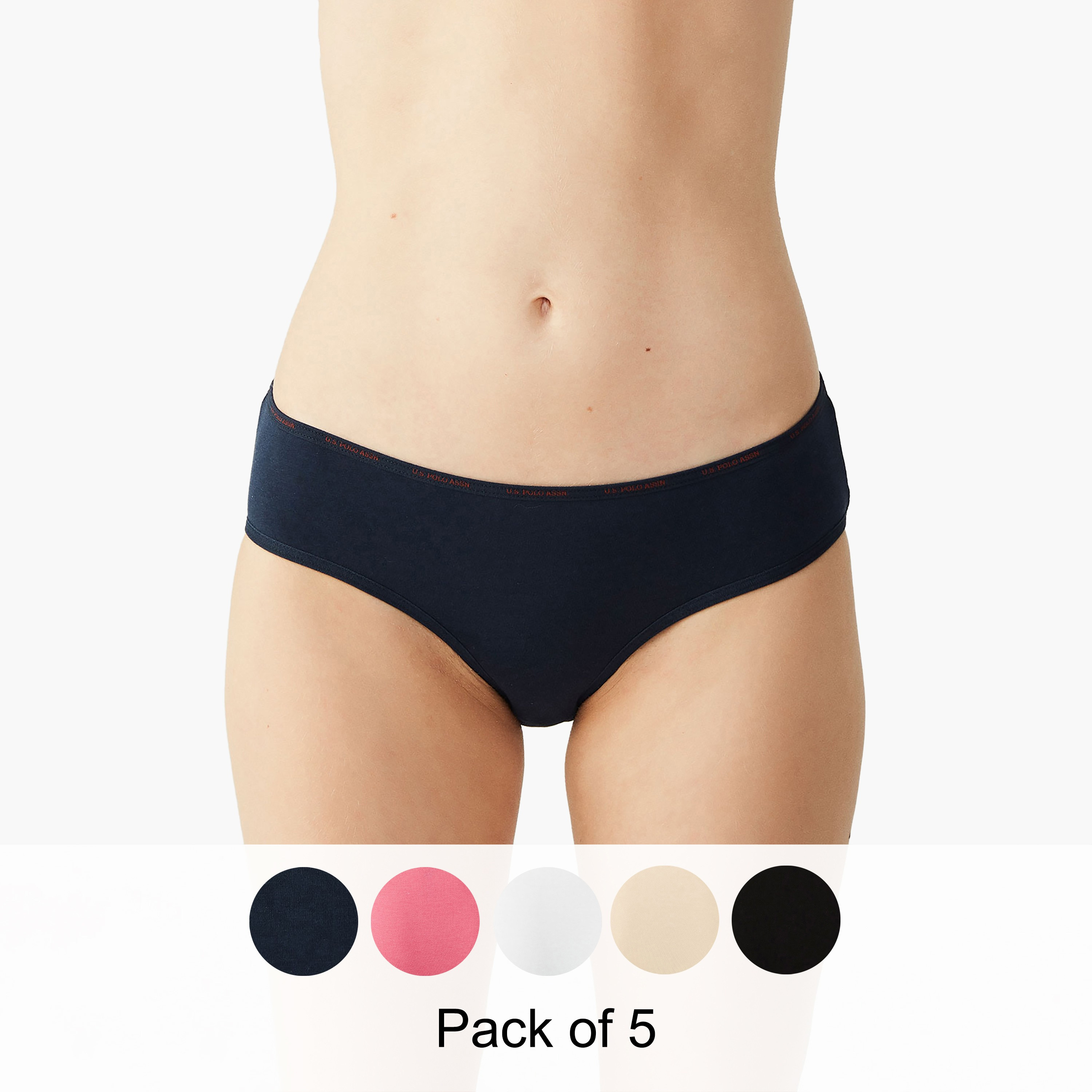 مجموعة من 5 سراويل داخلية نسائية متعددة الألوان من يو اس بولو أسسن-women-clothing-lingerie-panties-image-1