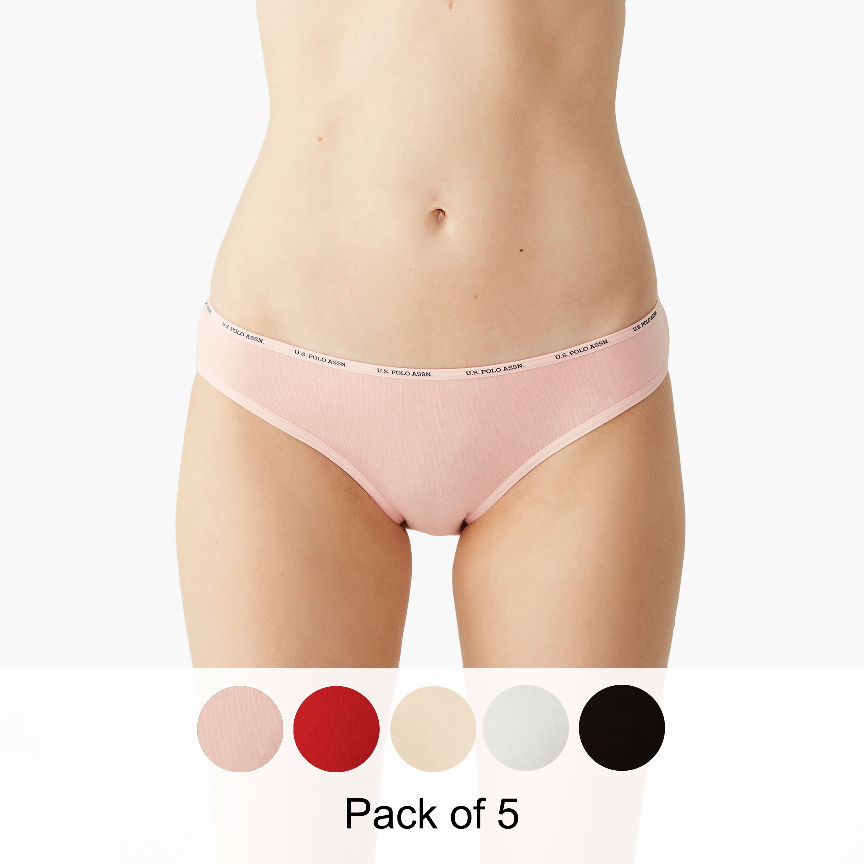 Pack of 5 U.S. Polo Assn. Women Multicolour Brand Print Waistband Slip Briefs-women-clothing-lingerie-panties-image-1