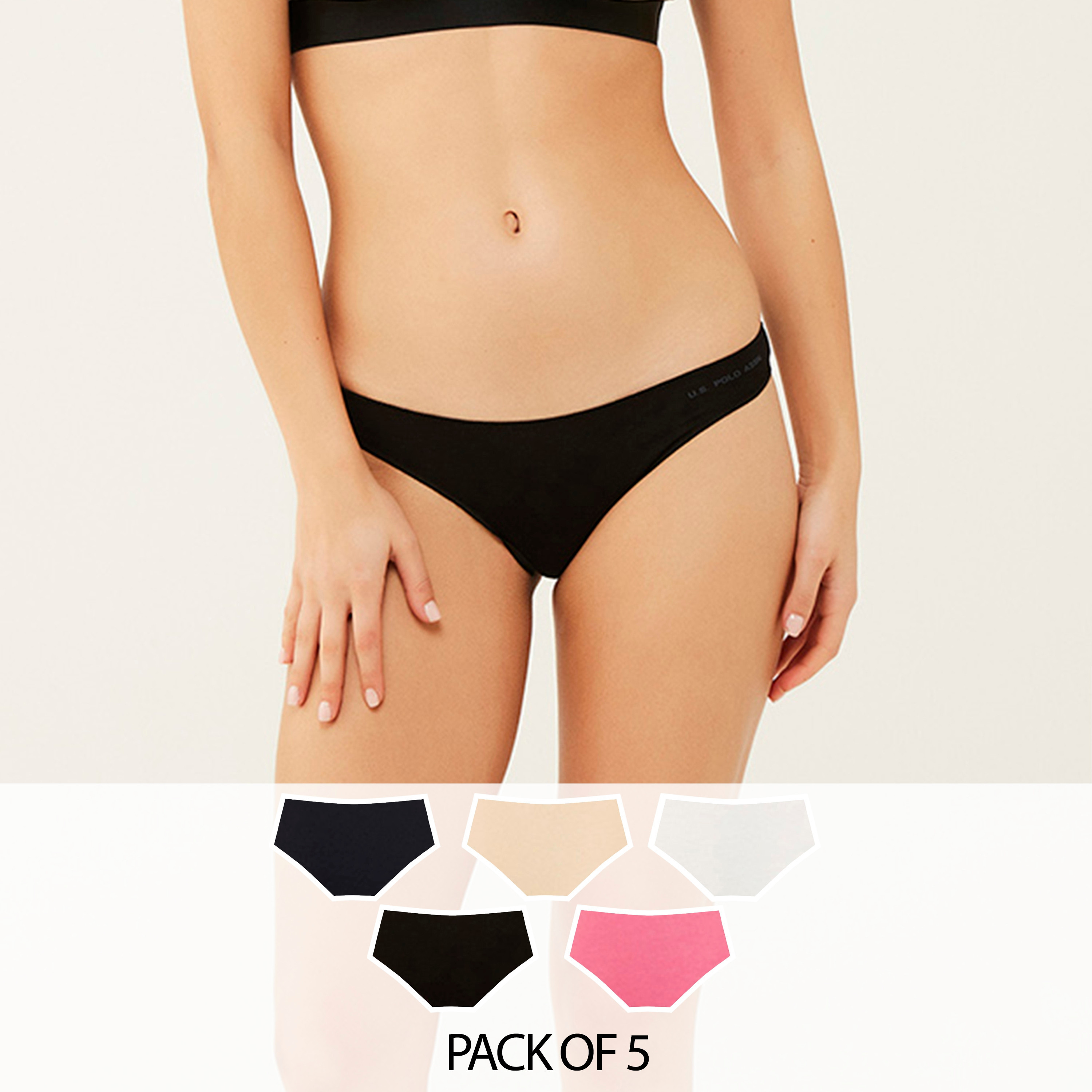 مجموعة من 5 سراويل داخلية نسائية متعددة الألوان من يو اس بولو أسسن-women-clothing-lingerie-panties-image-1