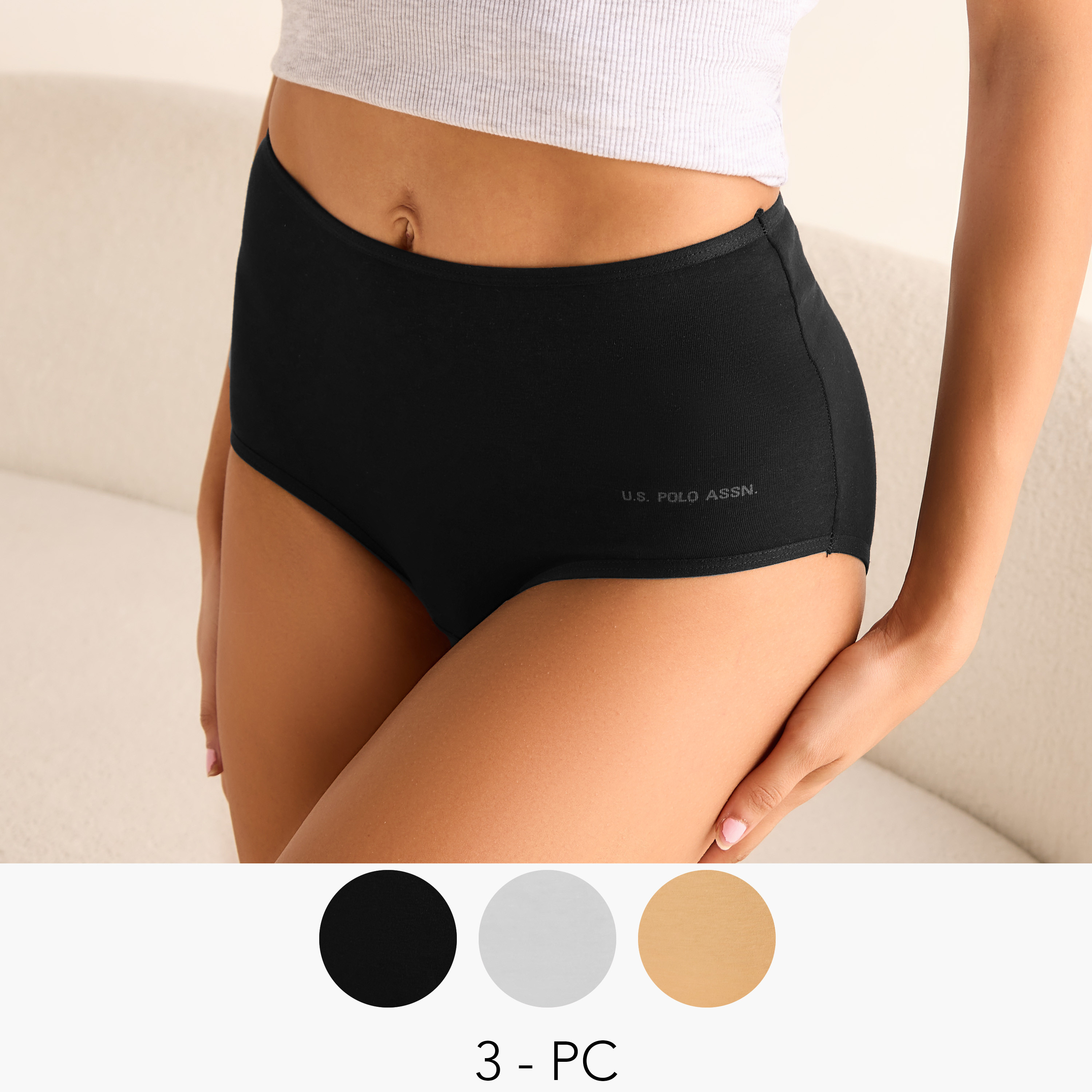 طقم سراويل داخلية كاملة 3 قطع بخصر مطاطي من يو إس بولو أسن-women-clothing-lingerie-panties-image-1