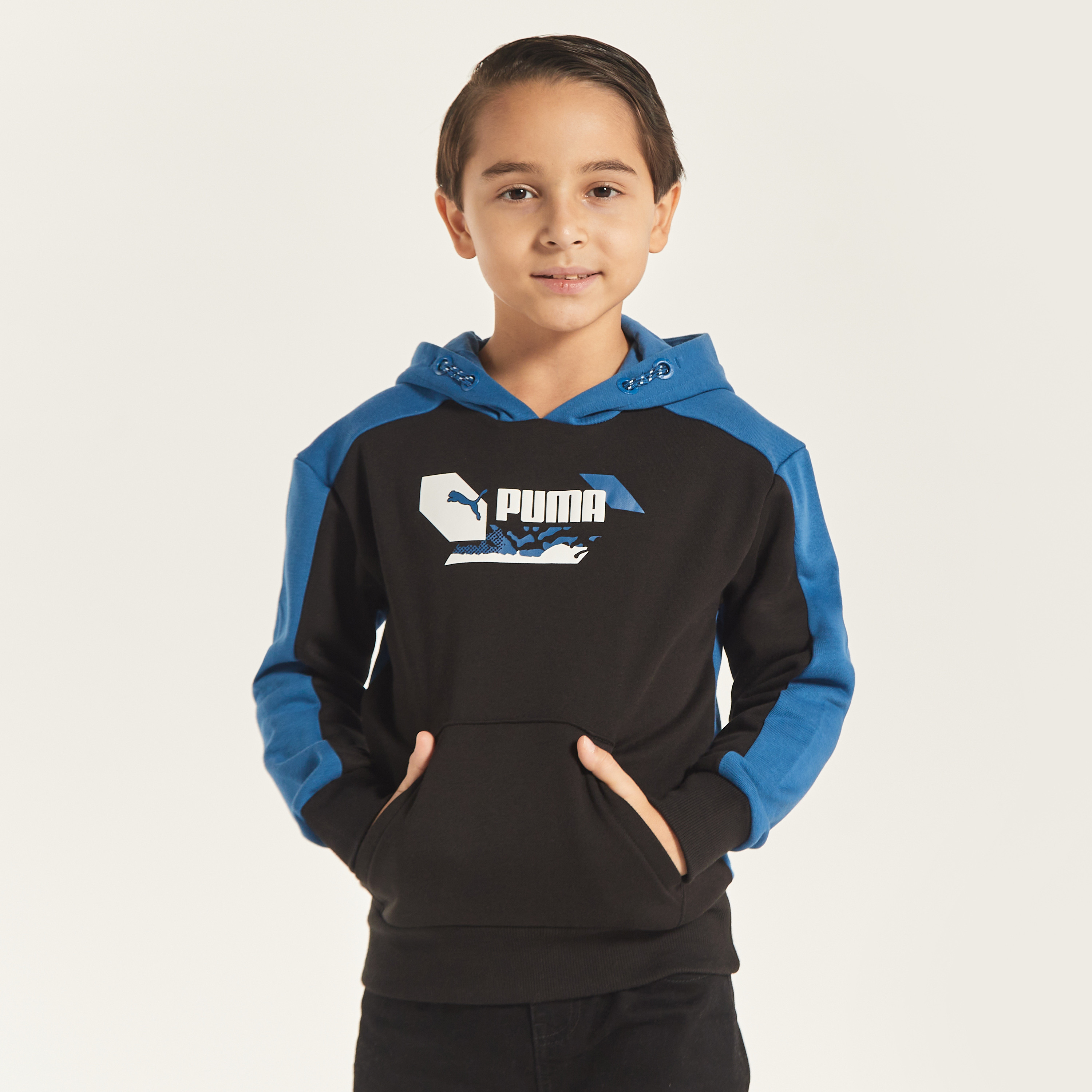 PUMA Colourblock Sweatshirt with Hood and Kangaroo Pocket