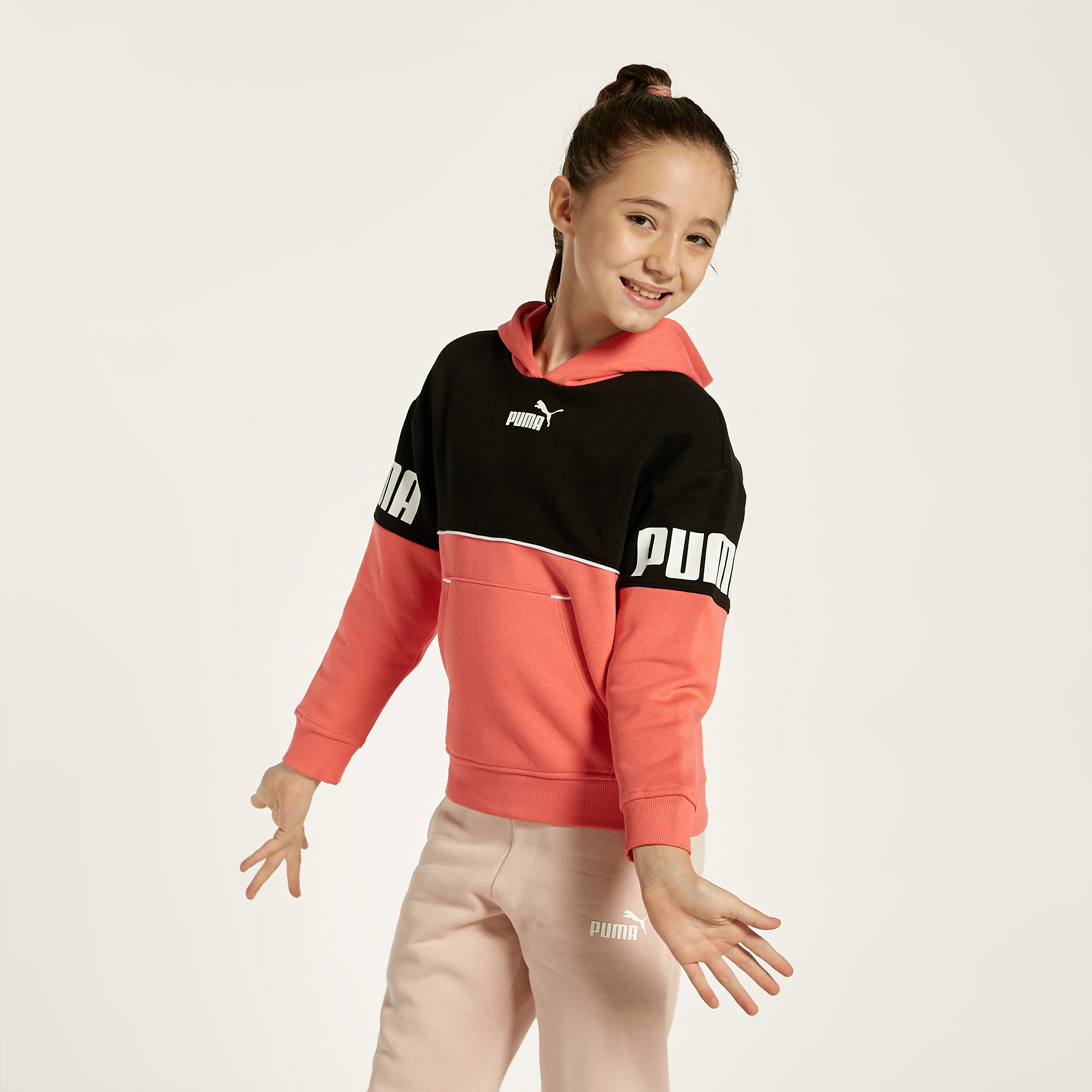 PUMA Colourblock Sweatshirt with Long Sleeves and Hood-girls-clothing-sweatshirts-image-2