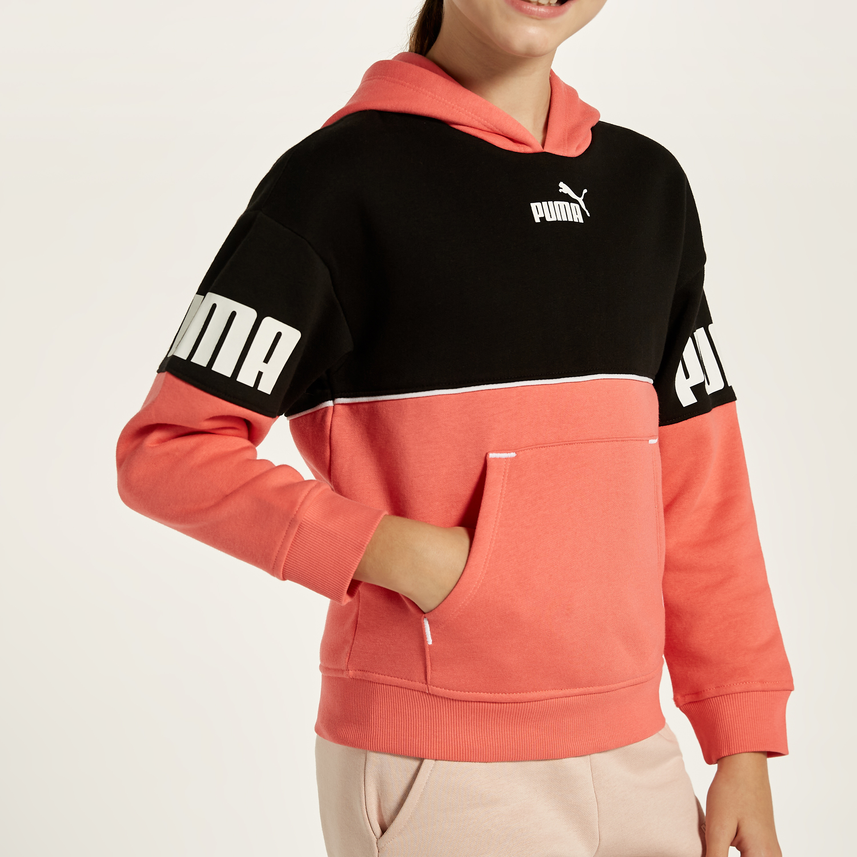 PUMA Colourblock Sweatshirt with Long Sleeves and Hood-girls-clothing-sweatshirts-image-3