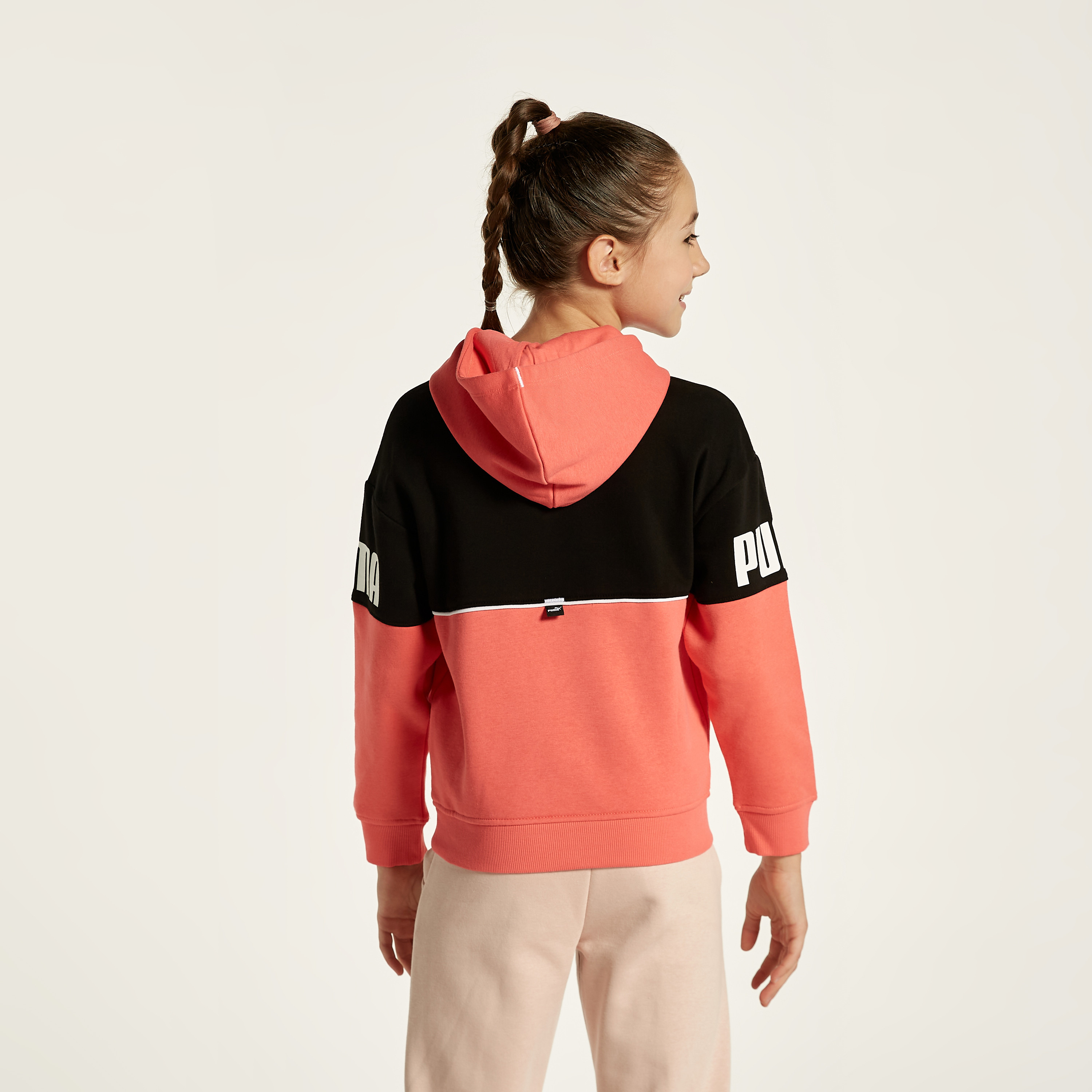 PUMA Colourblock Sweatshirt with Long Sleeves and Hood-girls-clothing-sweatshirts-image-4