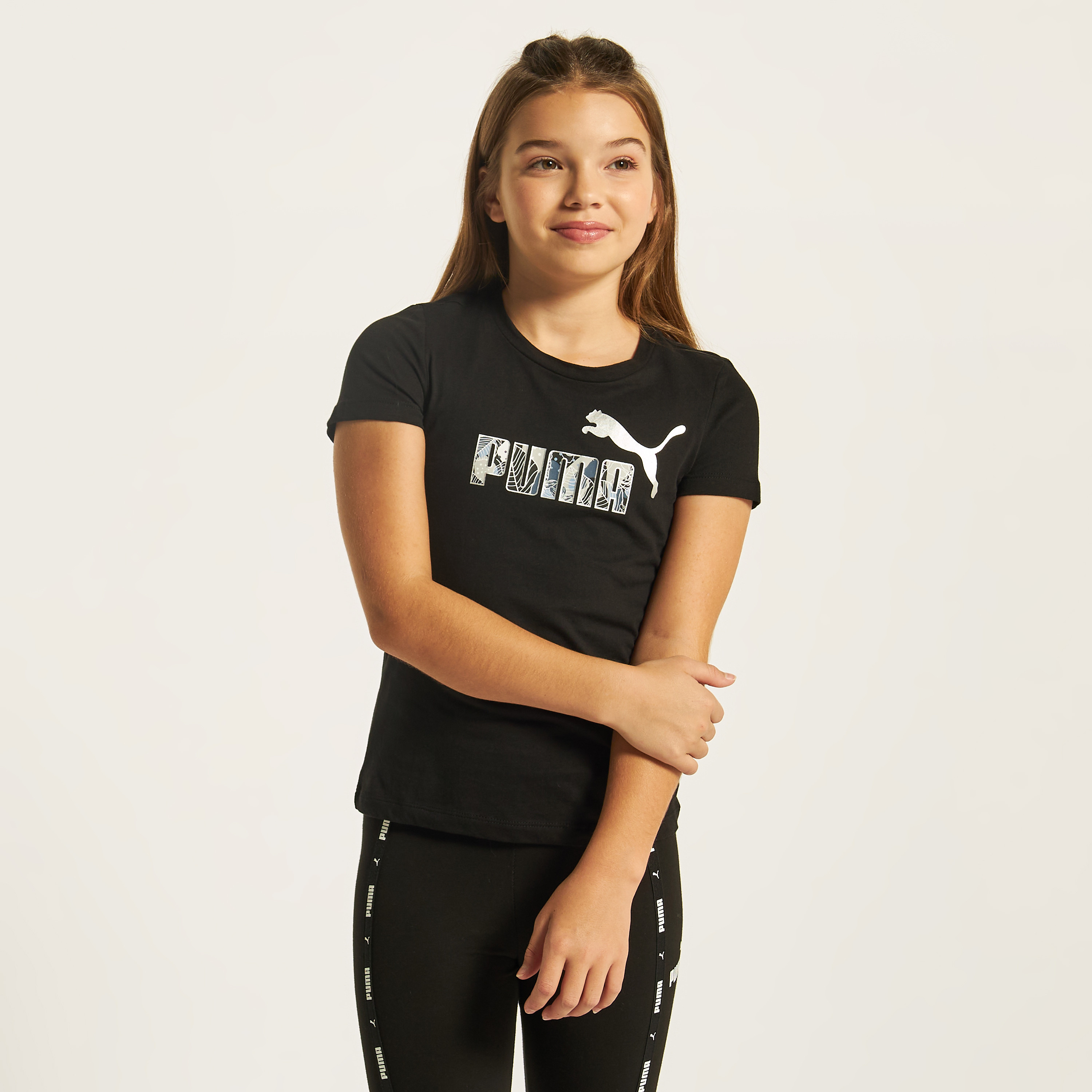 تيشيرت بياقة ضيّقة وأكمام قصيرة وطبعات شعار من بوما-girls-clothing-tshirts-image-3