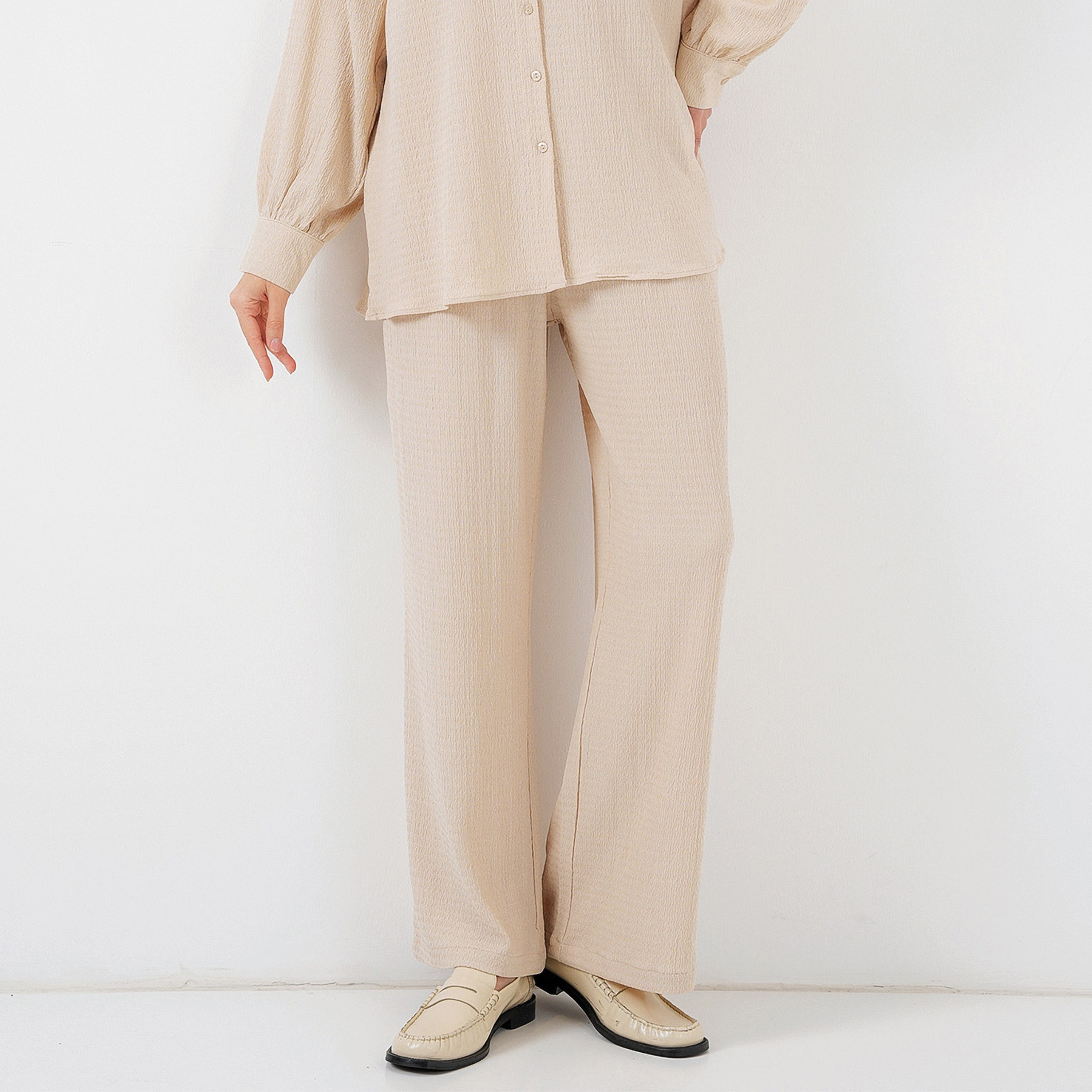 طقم نسائي بنسيج مزخرف، تونيك بأكمام منسدلة وسروال من بيجدارت-women-clothing-coordsets-image-10